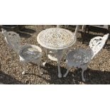 A cast iron Britannia style garden table and two chairs CONDITION REPORTS cRust is