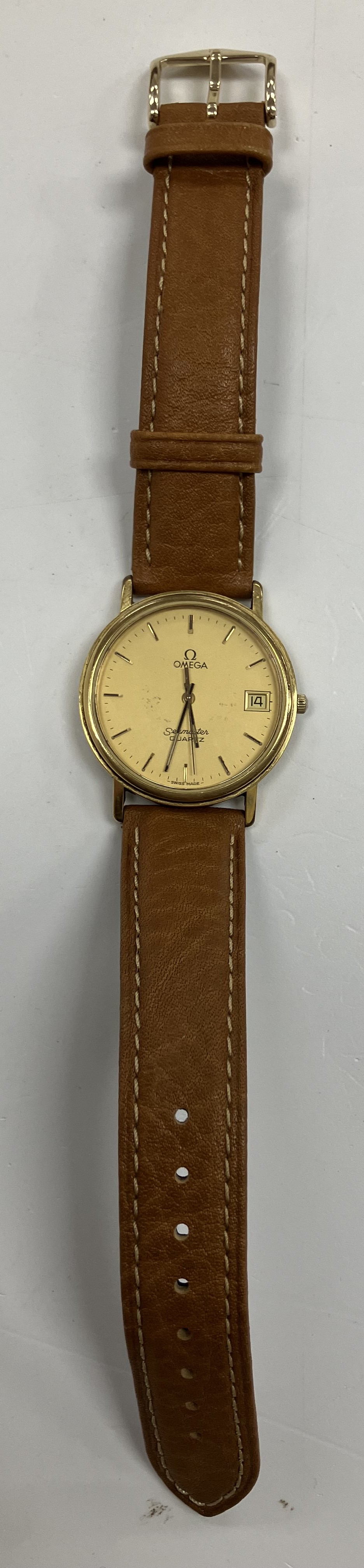 A gent's Omega Seamaster quartz gold plated wristwatch,