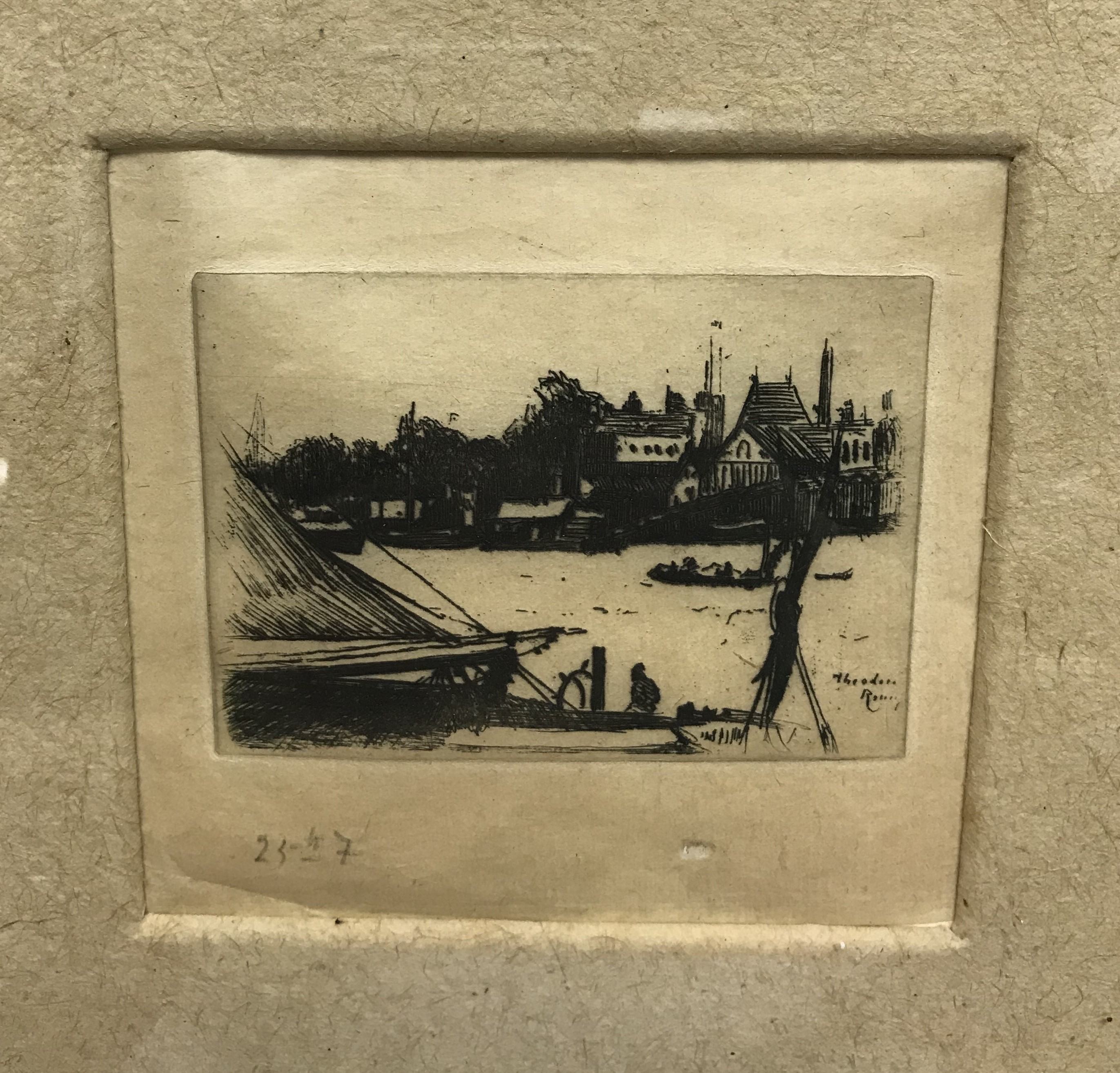 AFTER THEODORE ROUSSEL "Battersea from Chelsea", etching,