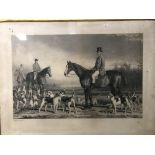 AFTER STEPHEN PEASE "Study of huntsman on horseback and hounds", black and white etching,