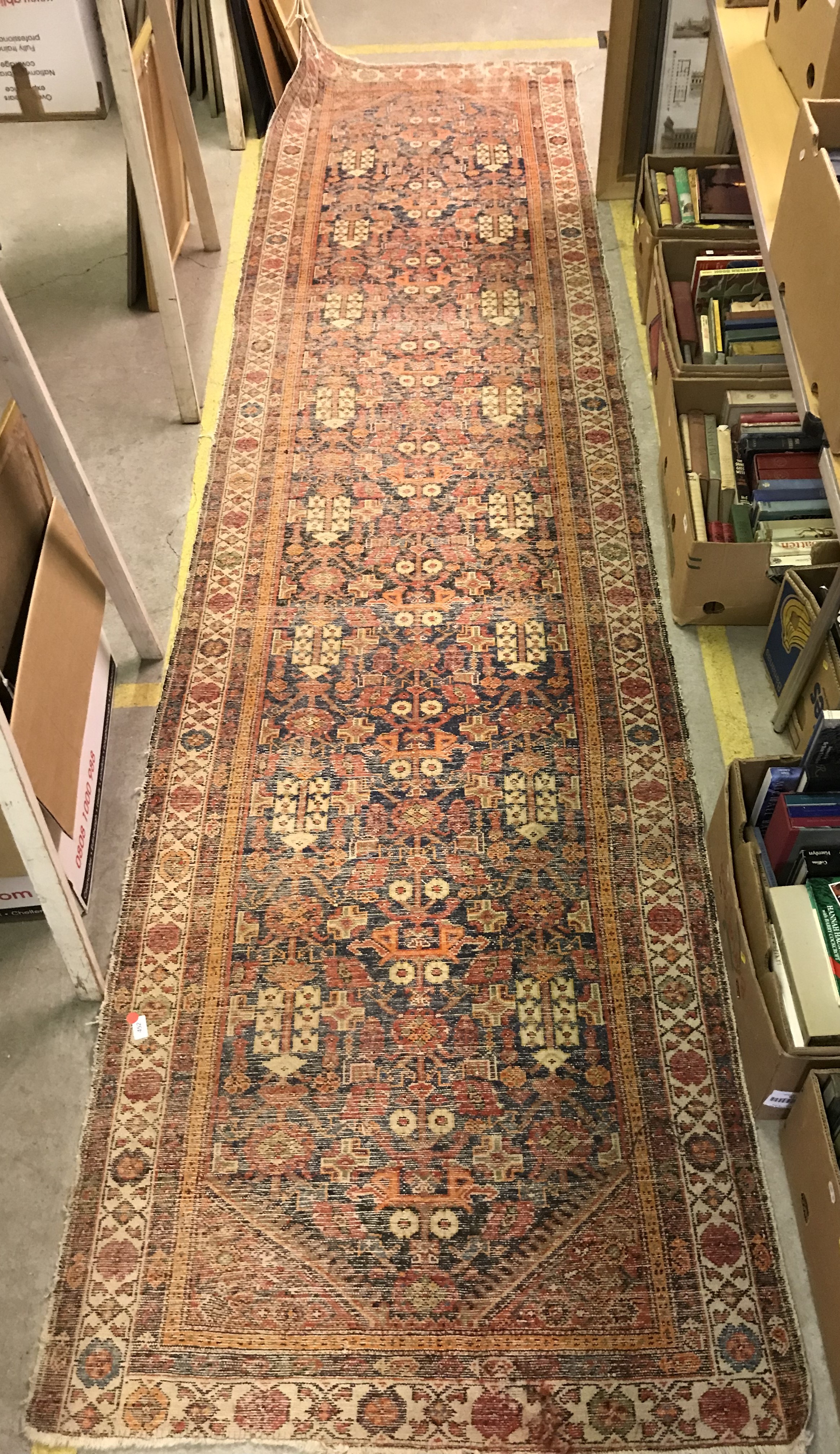 A Caucasian runner, the central panel set with all-over repeating design on a dark blue ground, - Bild 2 aus 4