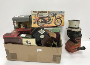 A box of sundry toys and models to include an Airfix scale models construction kit Series 3 BSA C15