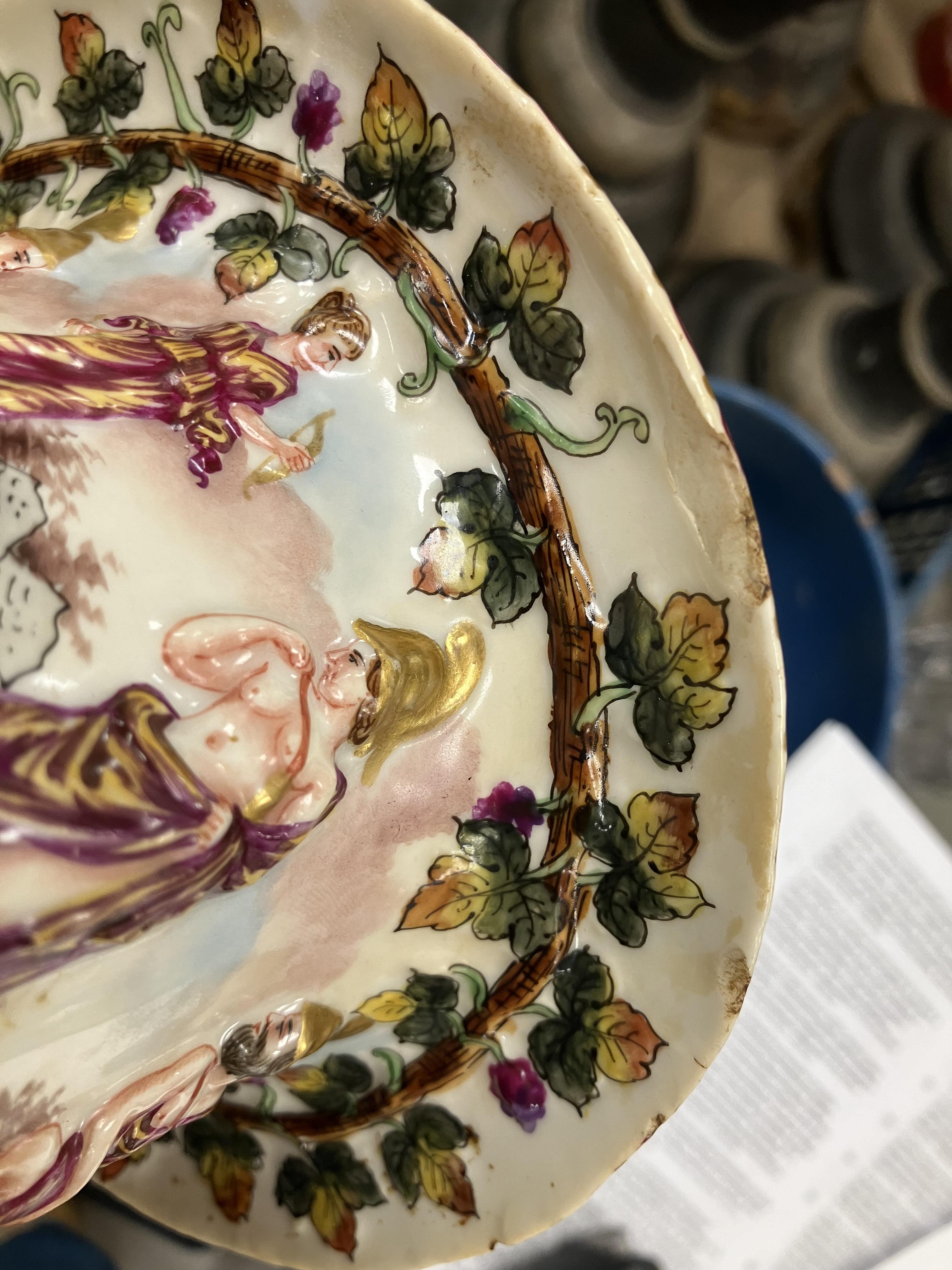 A Capodimonte polychrome relief decorated urn shaped vase with egg and dart rim over a classically - Image 37 of 41