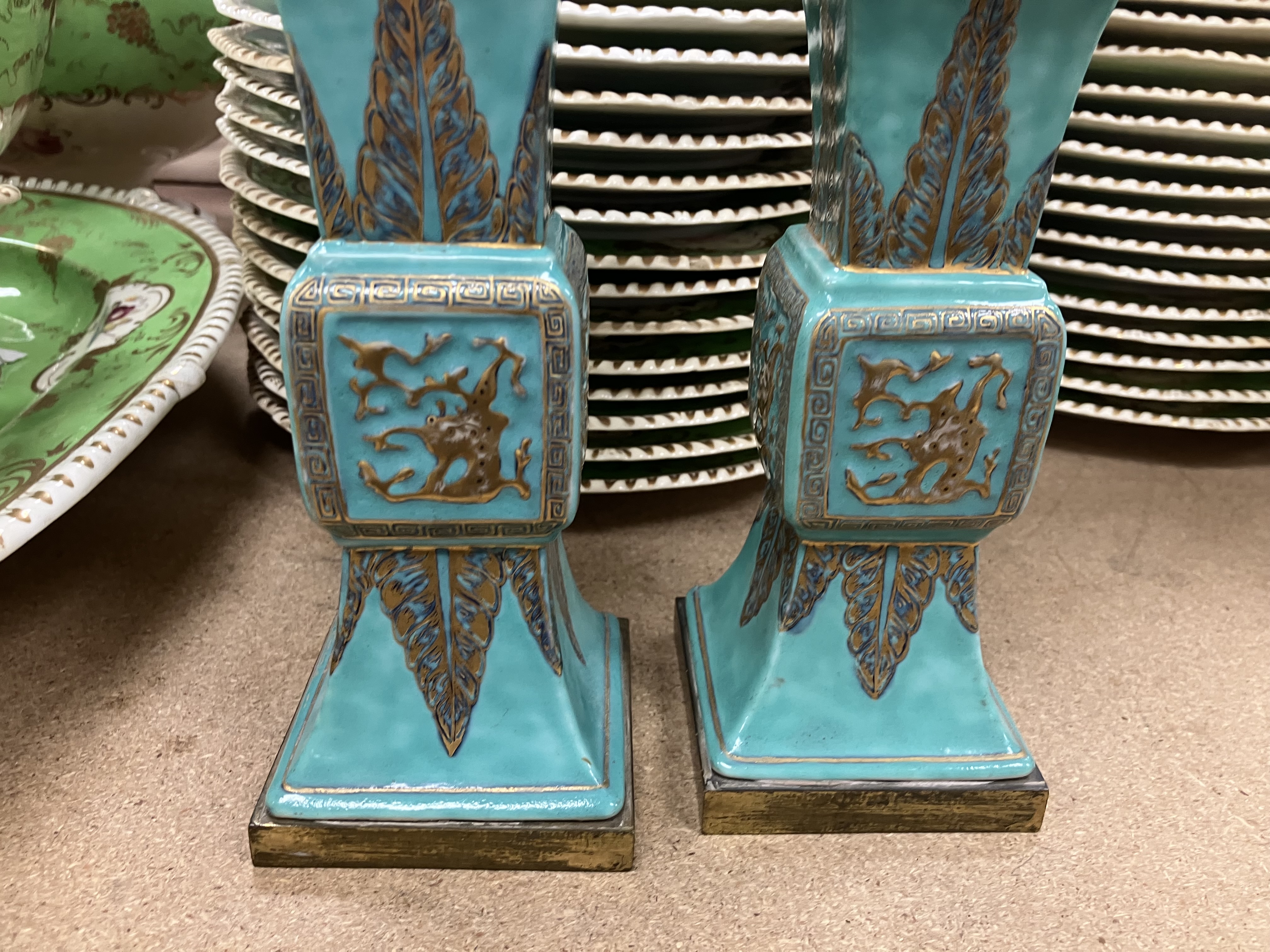 A pair of Chinese turquoise glazed gu vases of flared square form, - Image 14 of 44