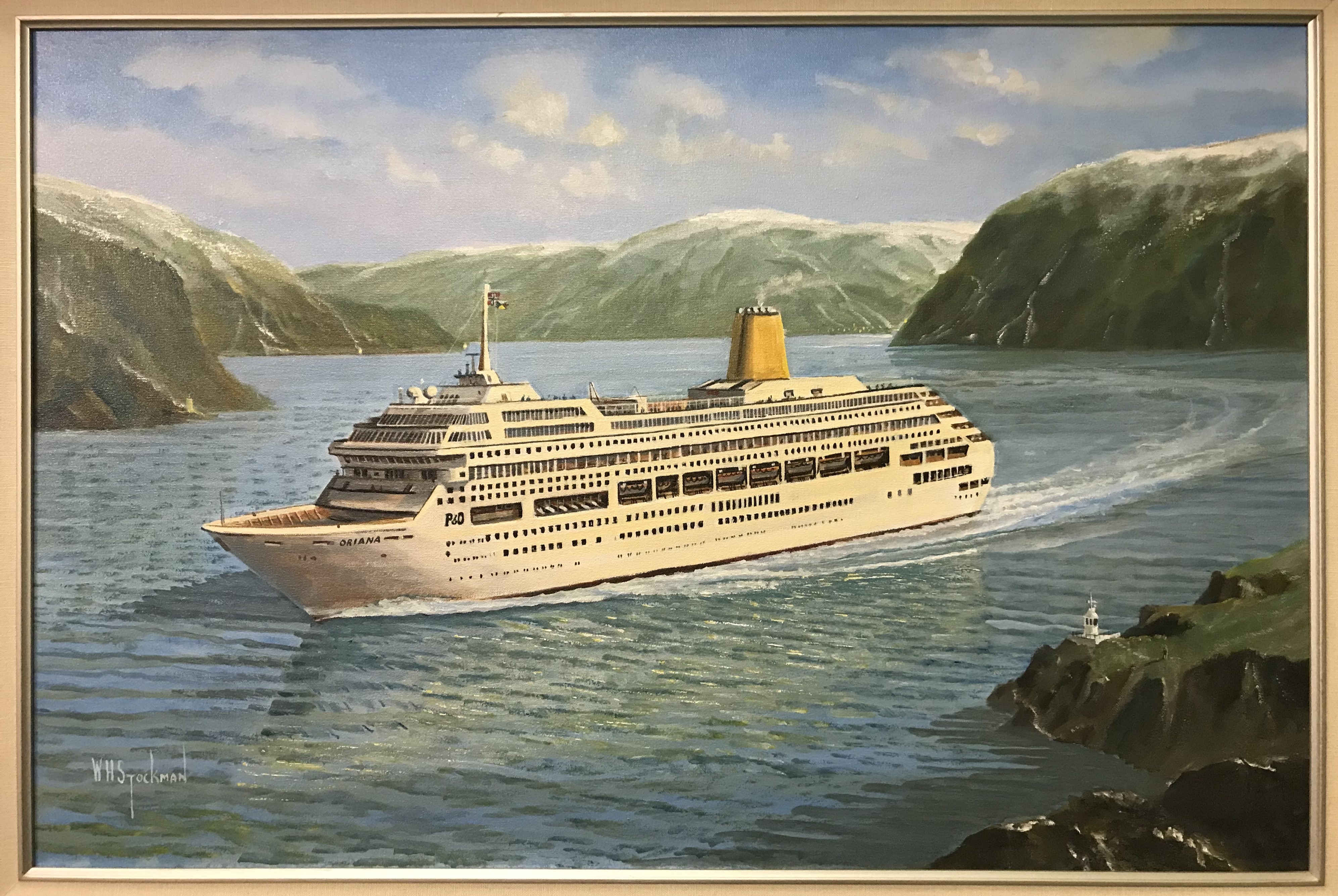 WILLIAM H STOCKMAN "Oriana" study of a cruise liner, oil on canvas, signed lower left,