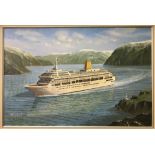 WILLIAM H STOCKMAN "Oriana" study of a cruise liner, oil on canvas, signed lower left,