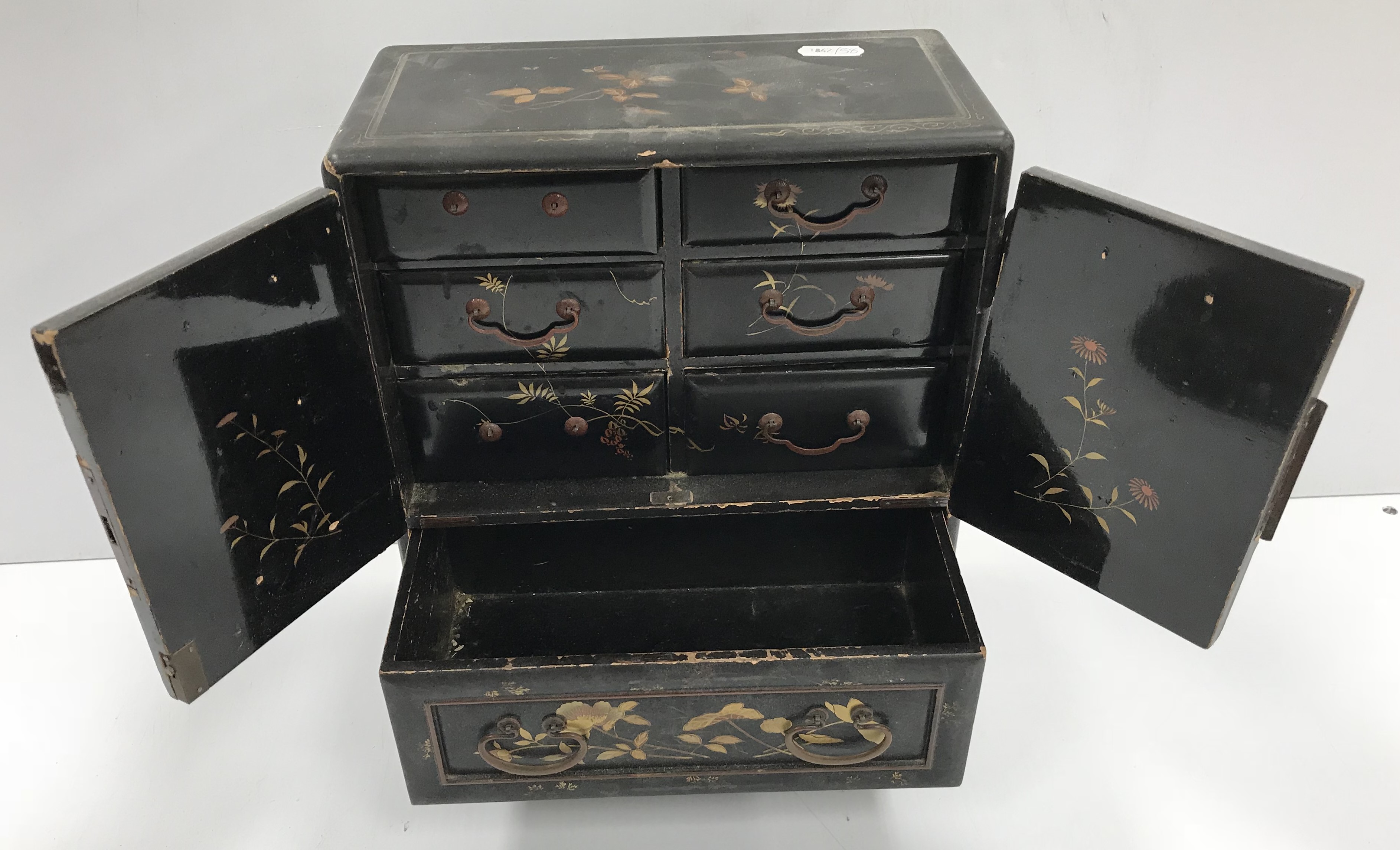 A 19th Century Japanese black lacquered and gilt decorated table top cabinet with two doors - Image 3 of 3