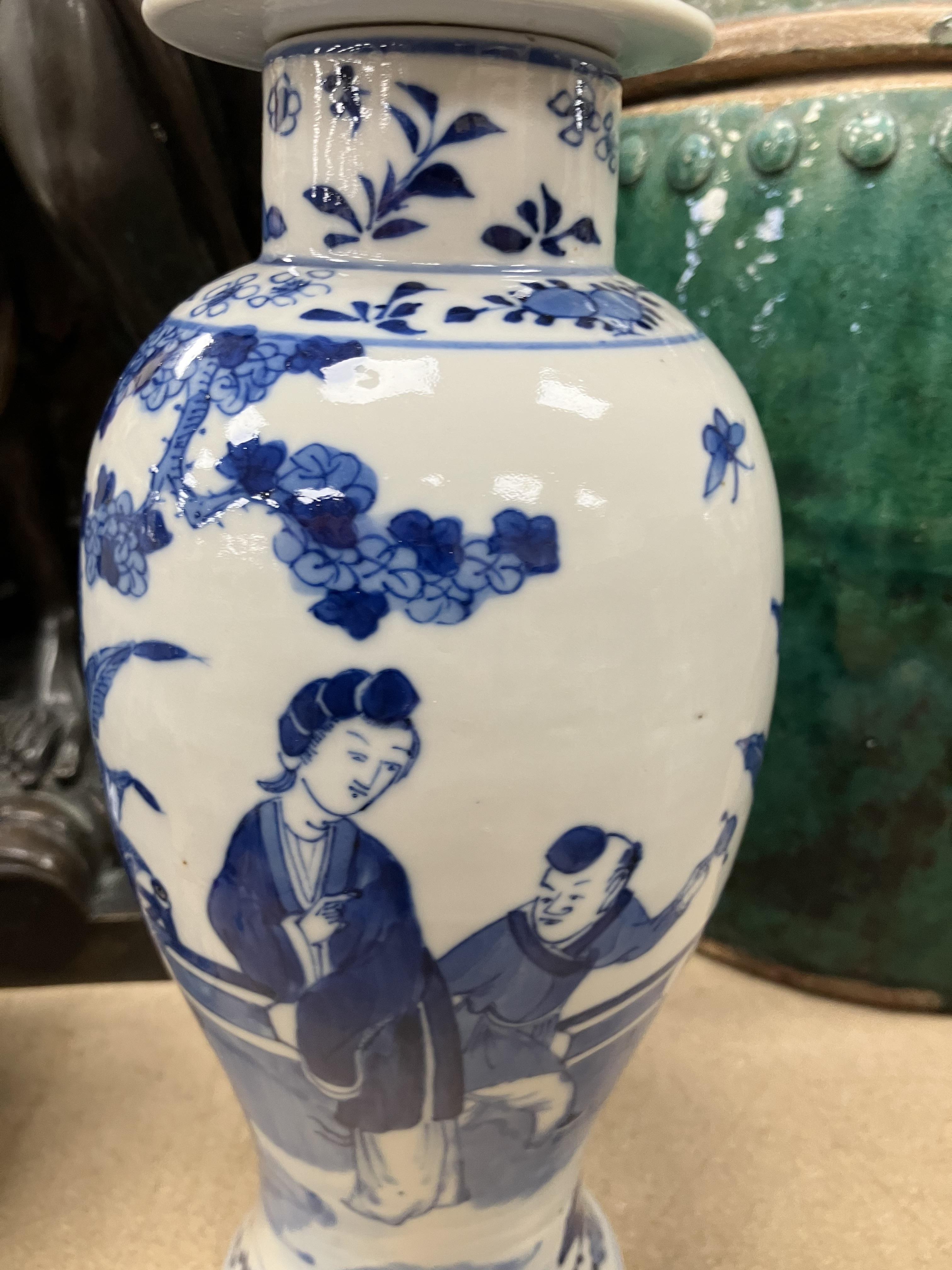 A pair of 19th Century Chinese blue and white baluster shaped vases and covers, - Image 26 of 54