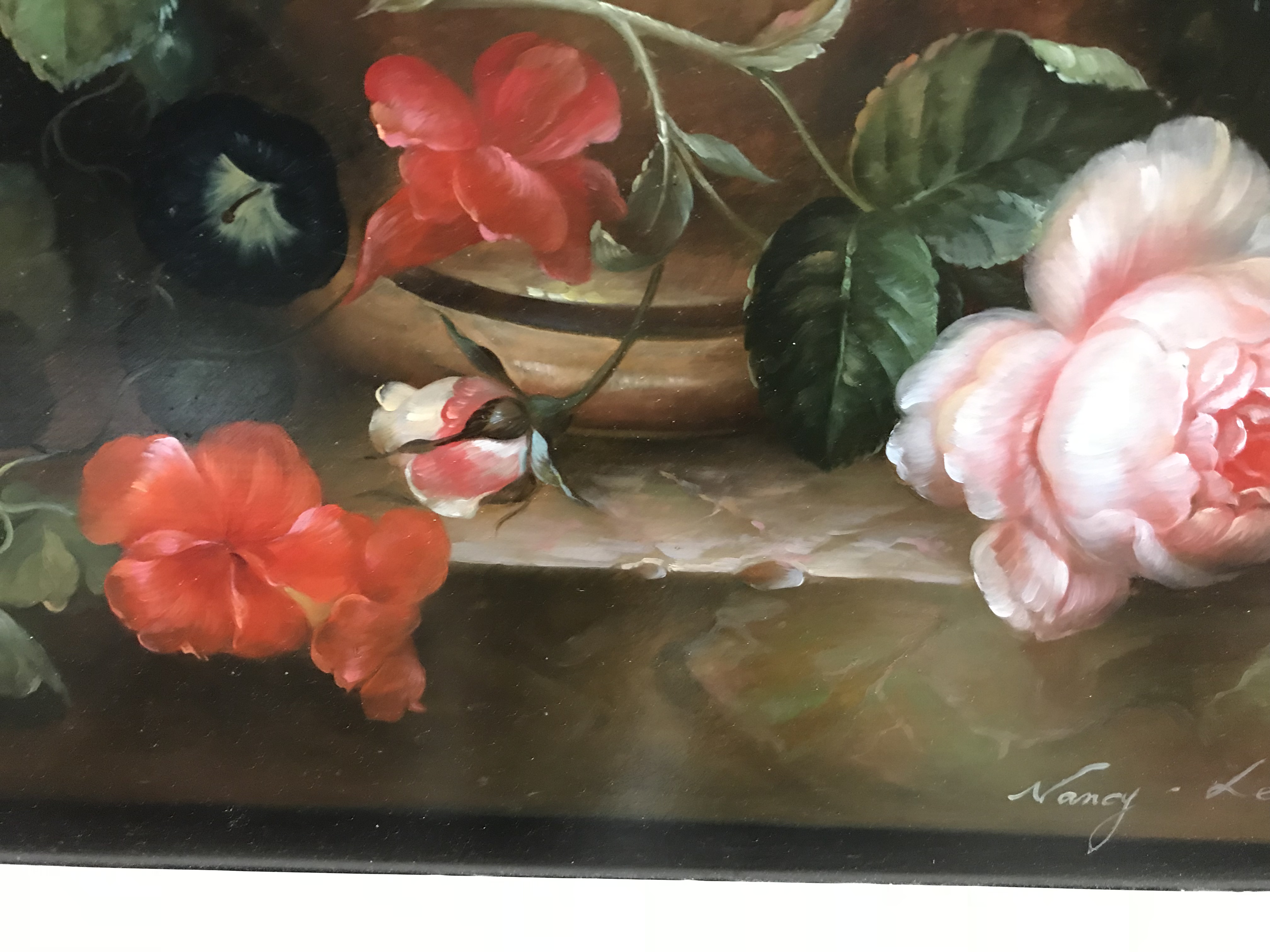 NANCY LEE “Flowers in a vase on a ledge”, oil on panel, both signed lower right, 51 cm x 41 cm, - Image 36 of 67