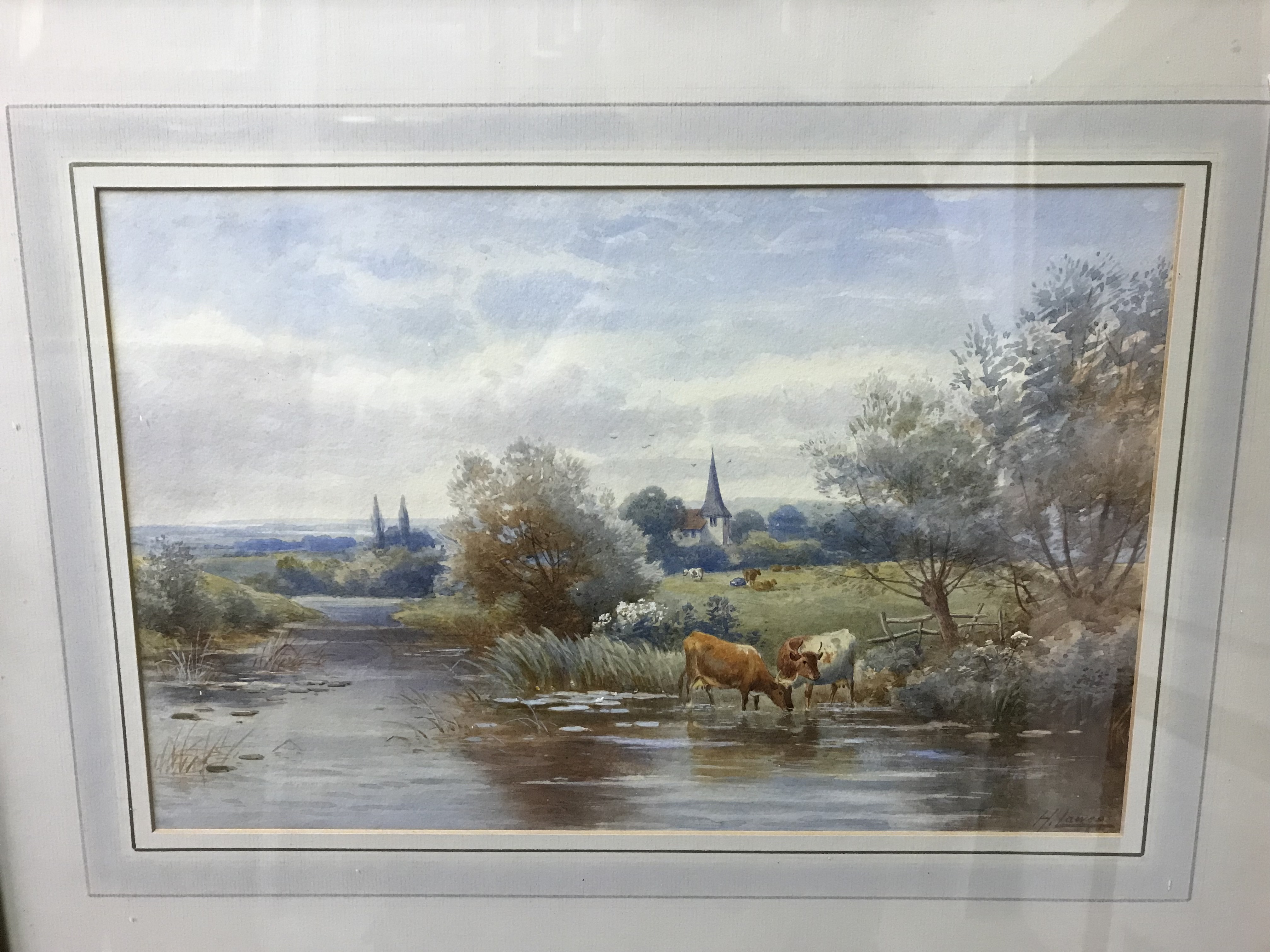 E LAWES "Rural landscape with cows in foreground" watercolour, signed lower right, 22 cm x 34 cm, S. - Image 3 of 4