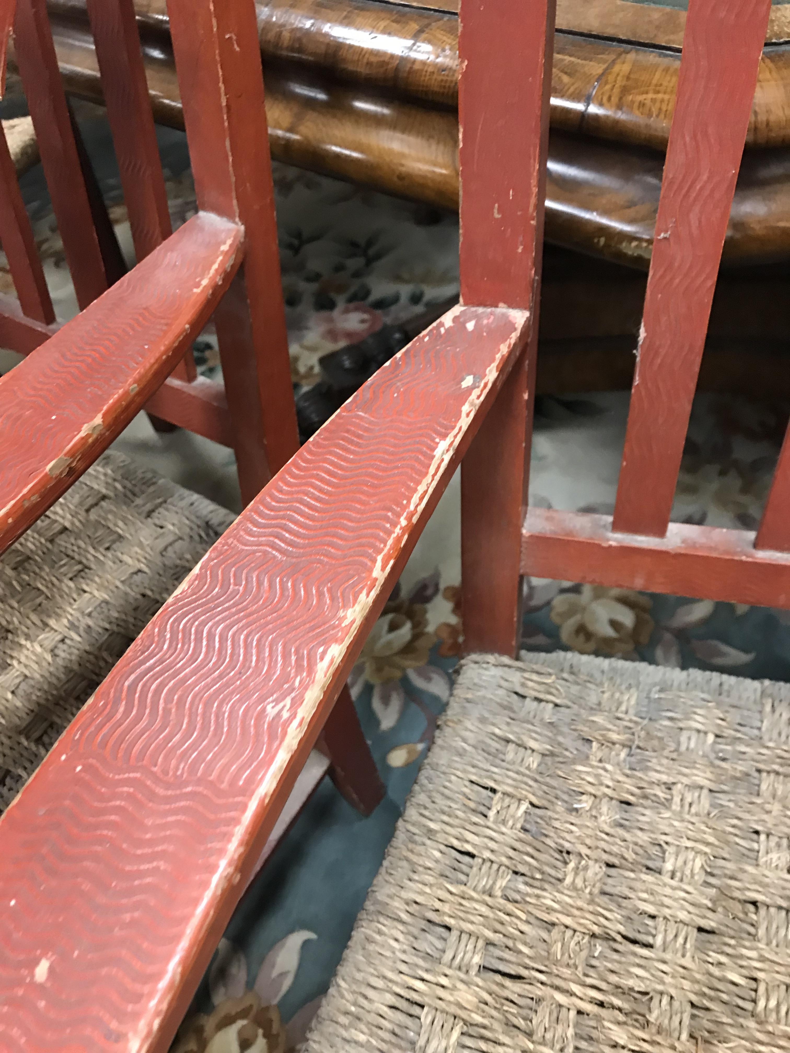 A set of six mid 20th Century red painted wrigglework decorated framed dining chairs, - Image 122 of 128