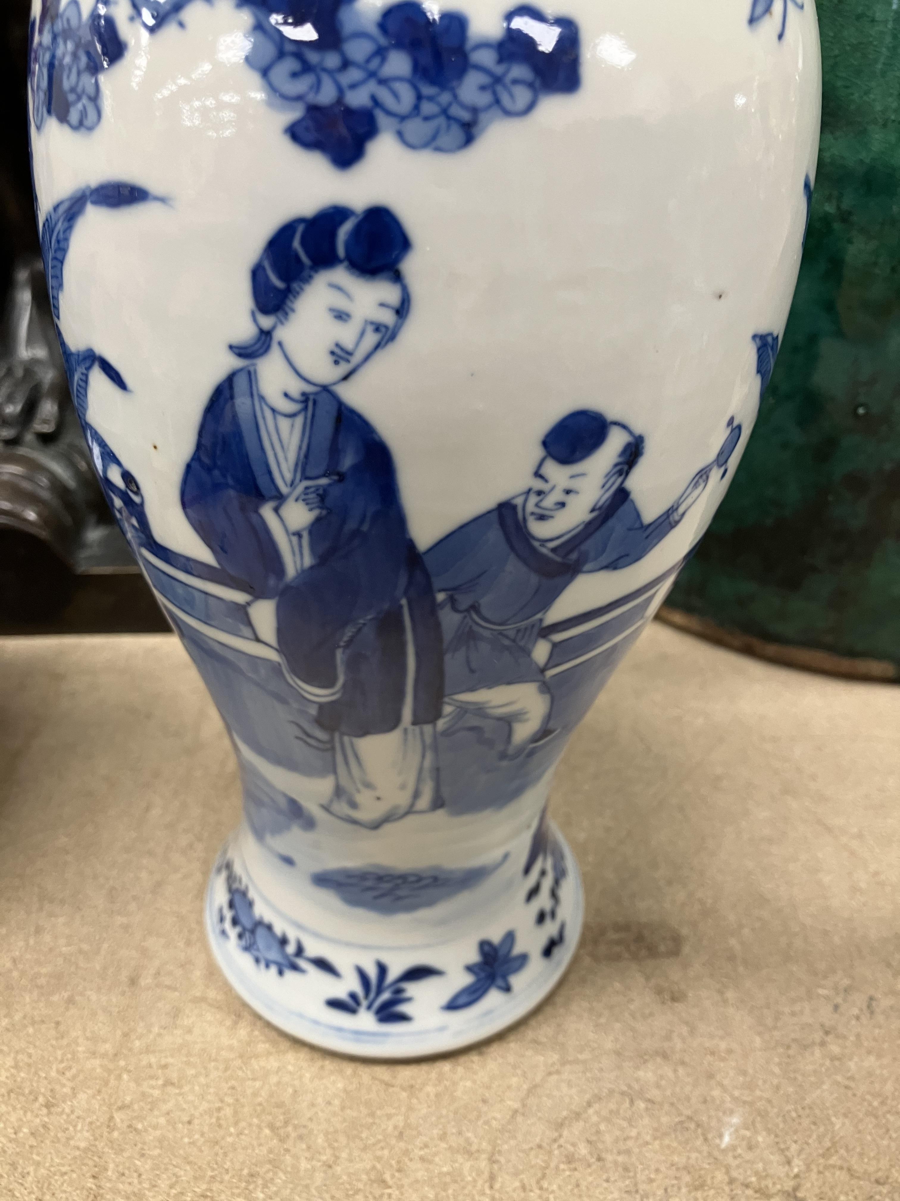 A pair of 19th Century Chinese blue and white baluster shaped vases and covers, - Image 25 of 54