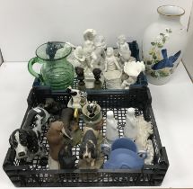 Two boxes containing various decorative china ware to include various blanc de chine figures,