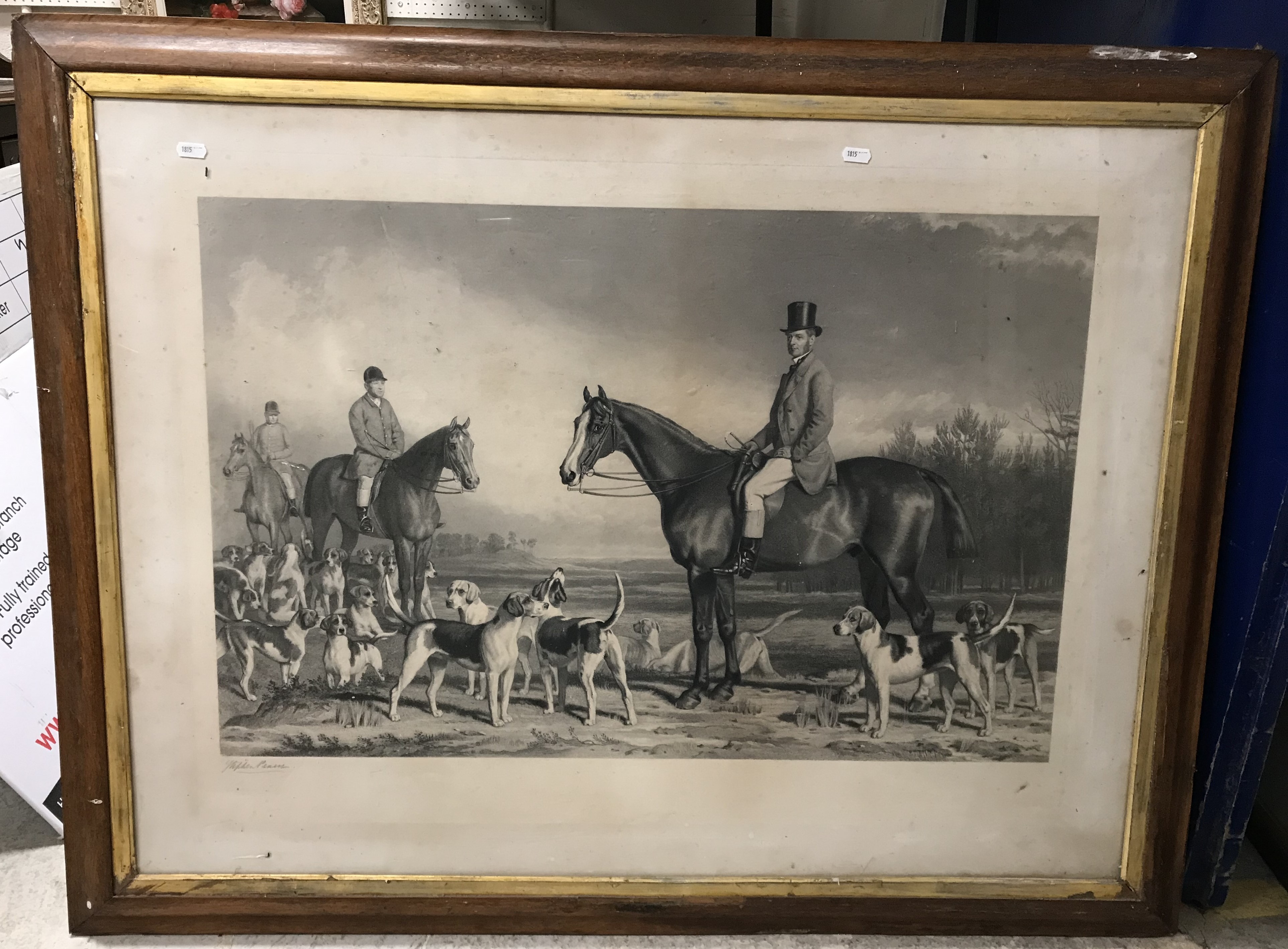 AFTER STEPHEN PEASE "Study of huntsman on horseback and hounds", black and white etching, - Image 2 of 5