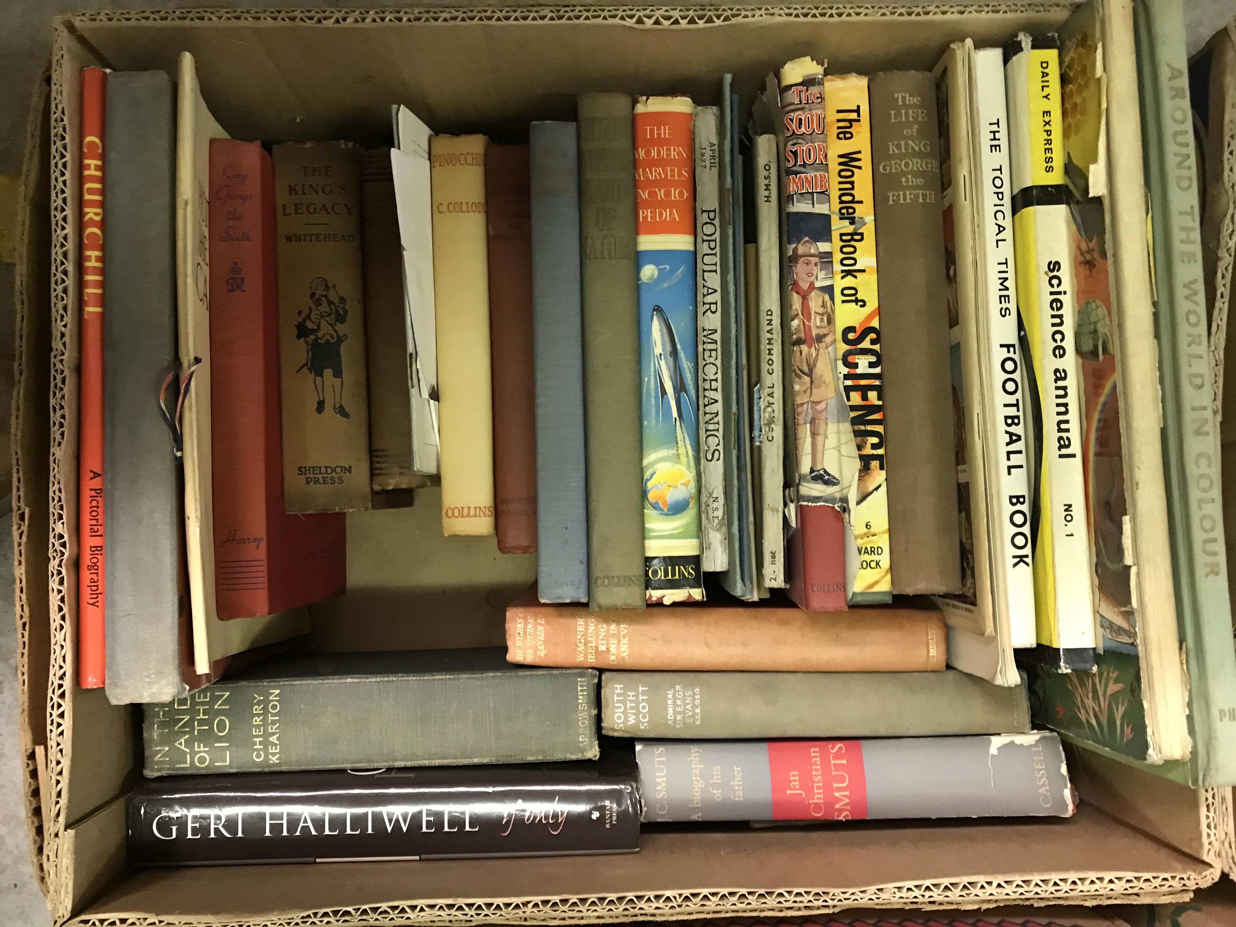 Five boxes of assorted books to include various childrens' books, novels, leather bound books, etc. - Image 3 of 6