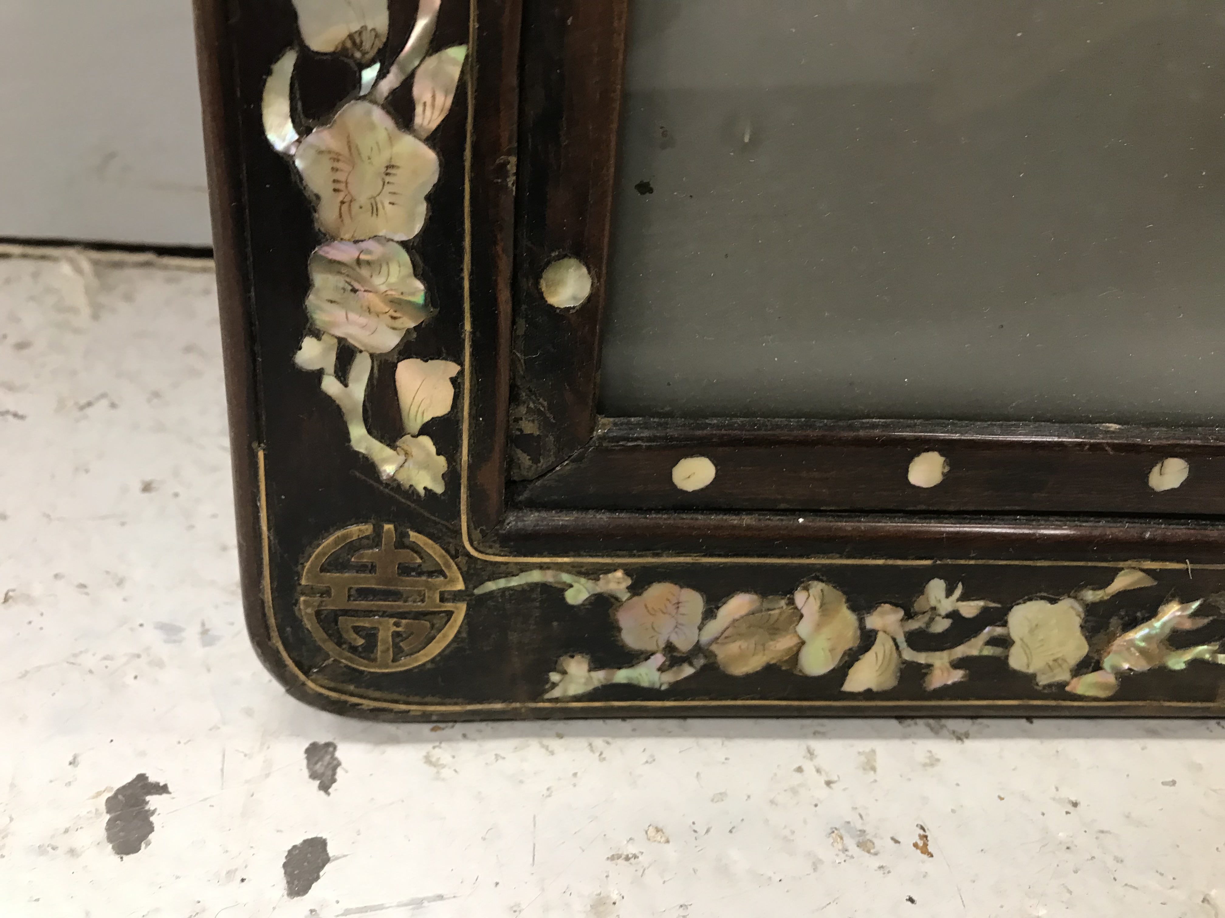 A pair of 19th Century mother of pearl inlaid hardwood Chinese frames CONDITION REPORTS - Image 17 of 60