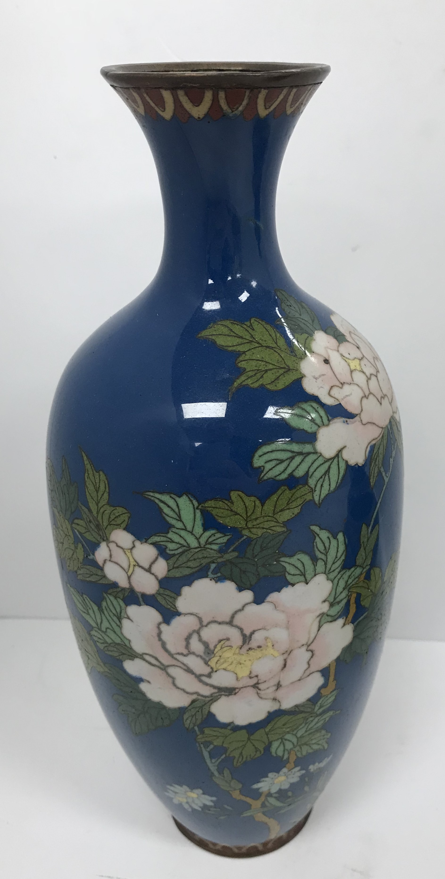 Two similar Chinese blue ground cloisonné vases with floral spray and blossom decoration, - Image 2 of 38