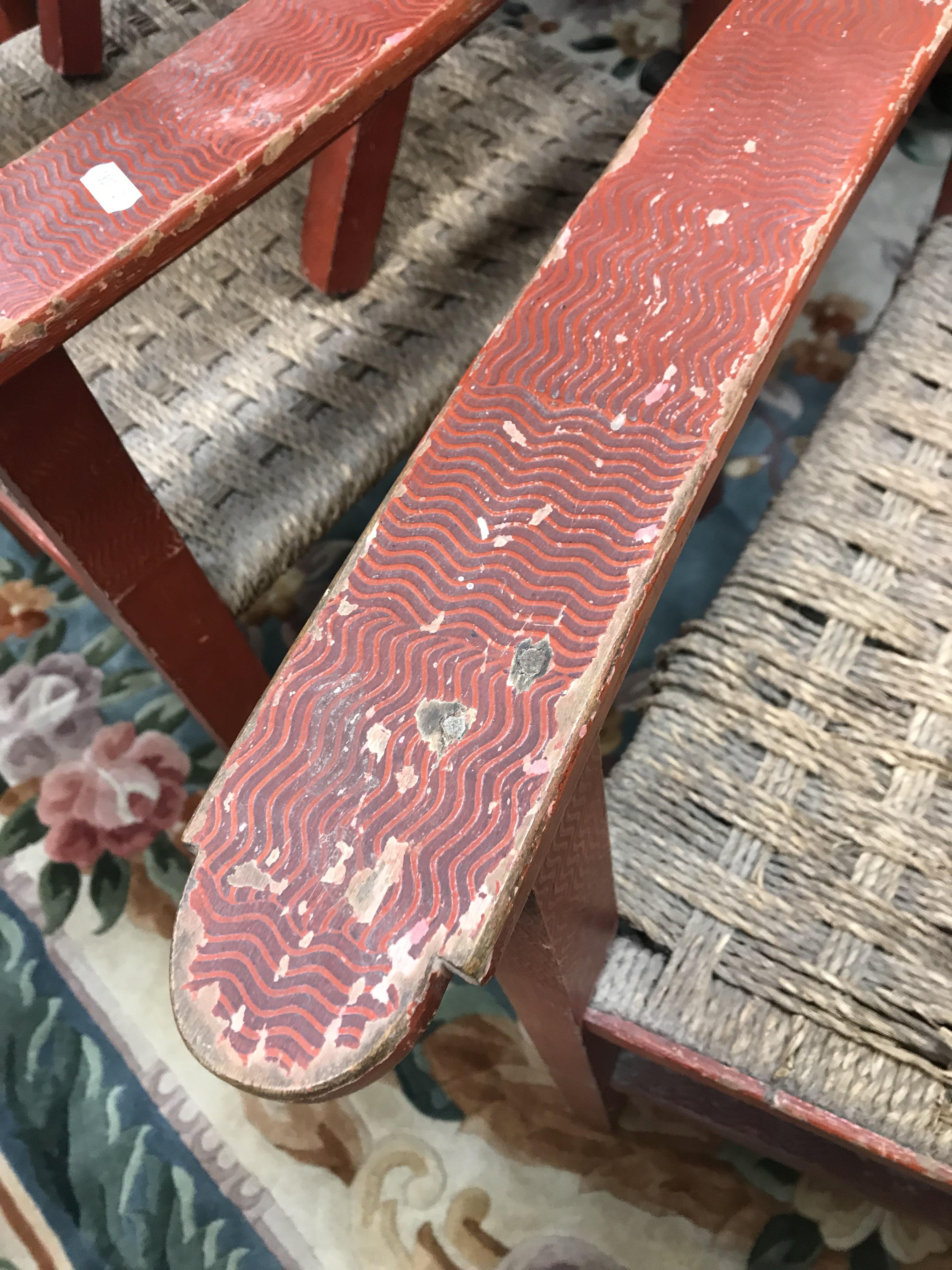 A set of six mid 20th Century red painted wrigglework decorated framed dining chairs, - Image 121 of 128