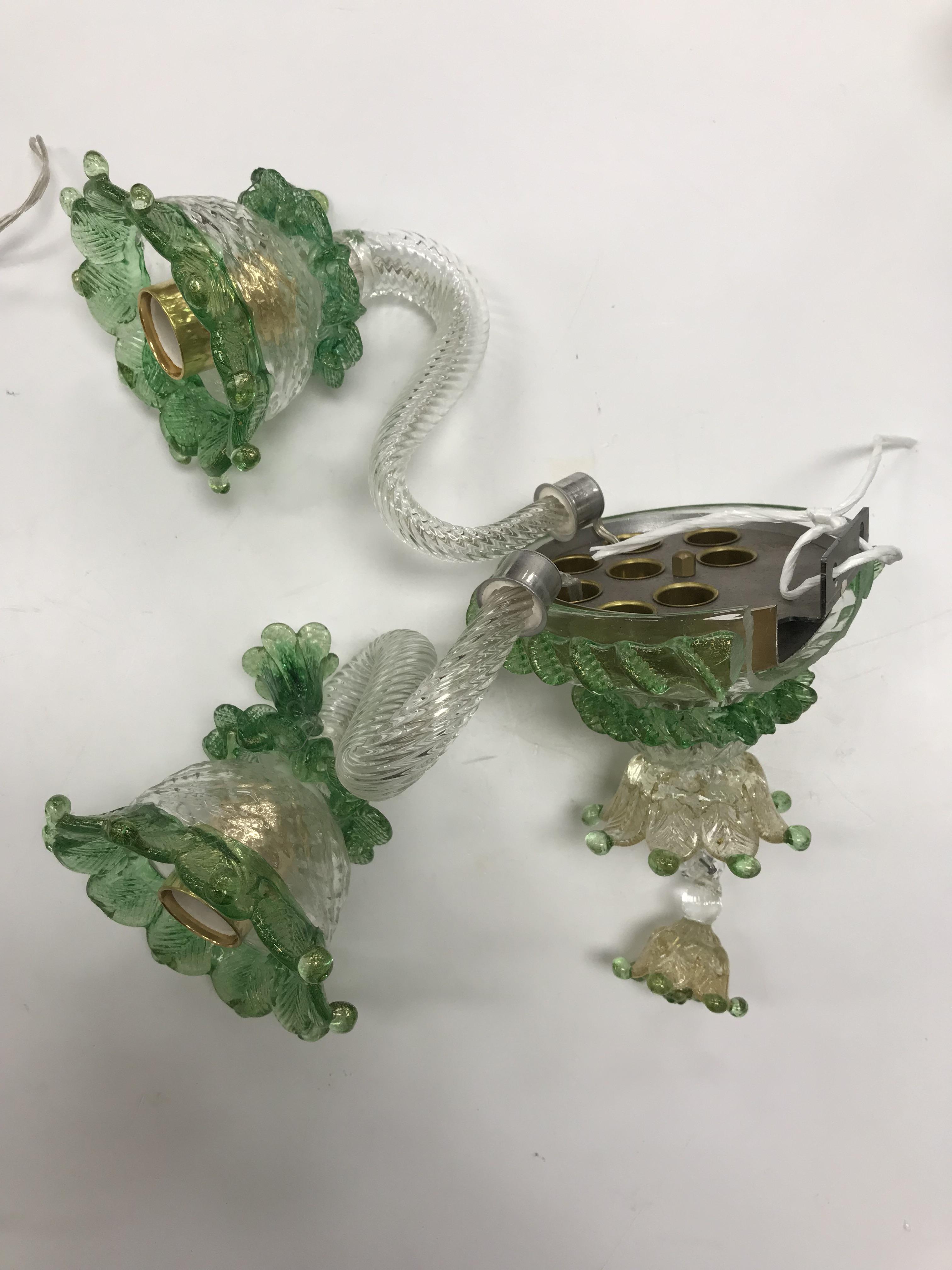 A pair of 20th Century Murano glass wall sconces with green, - Image 6 of 19