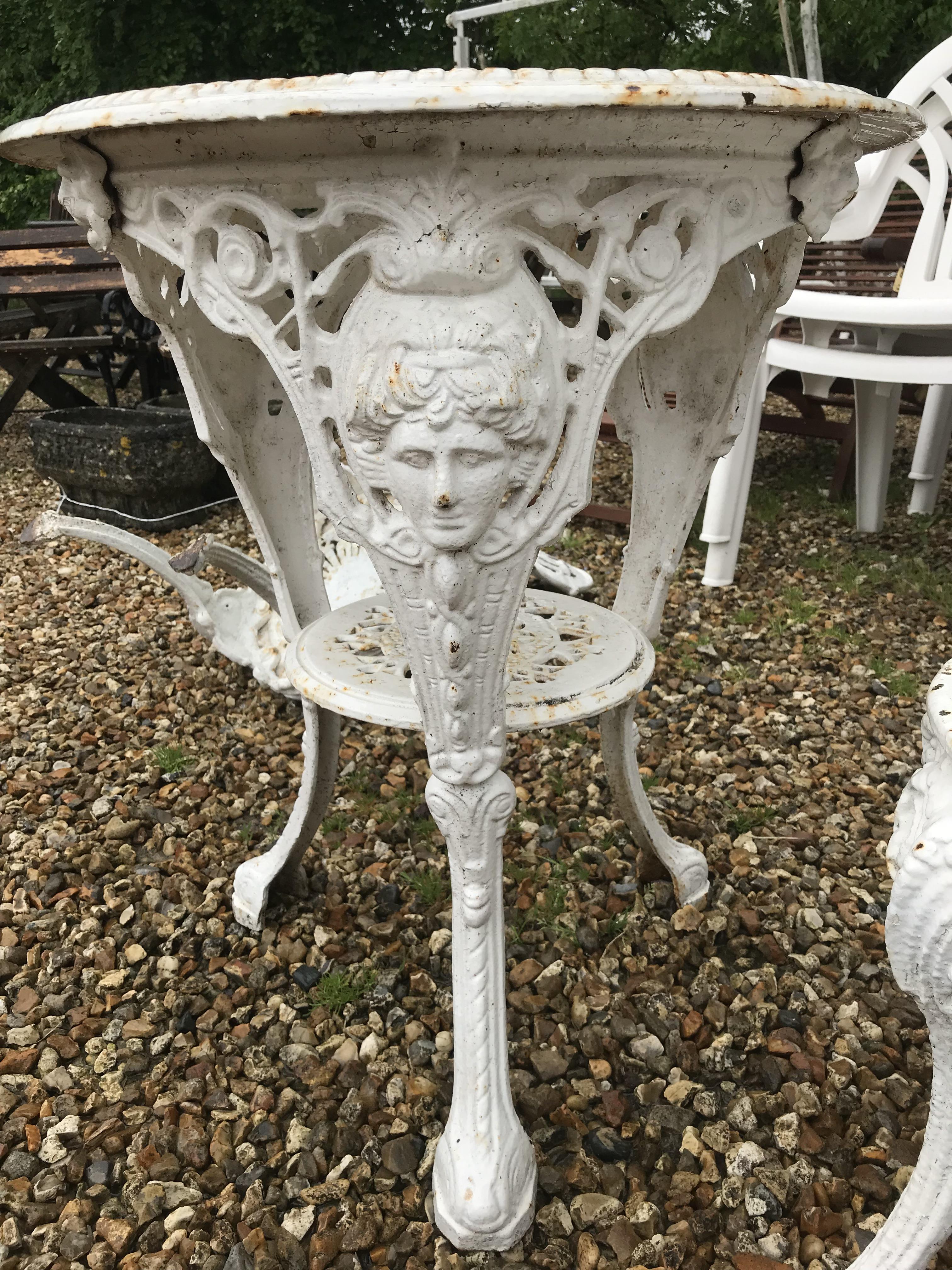 A cast iron Britannia style garden table and two chairs CONDITION REPORTS cRust is - Image 14 of 52