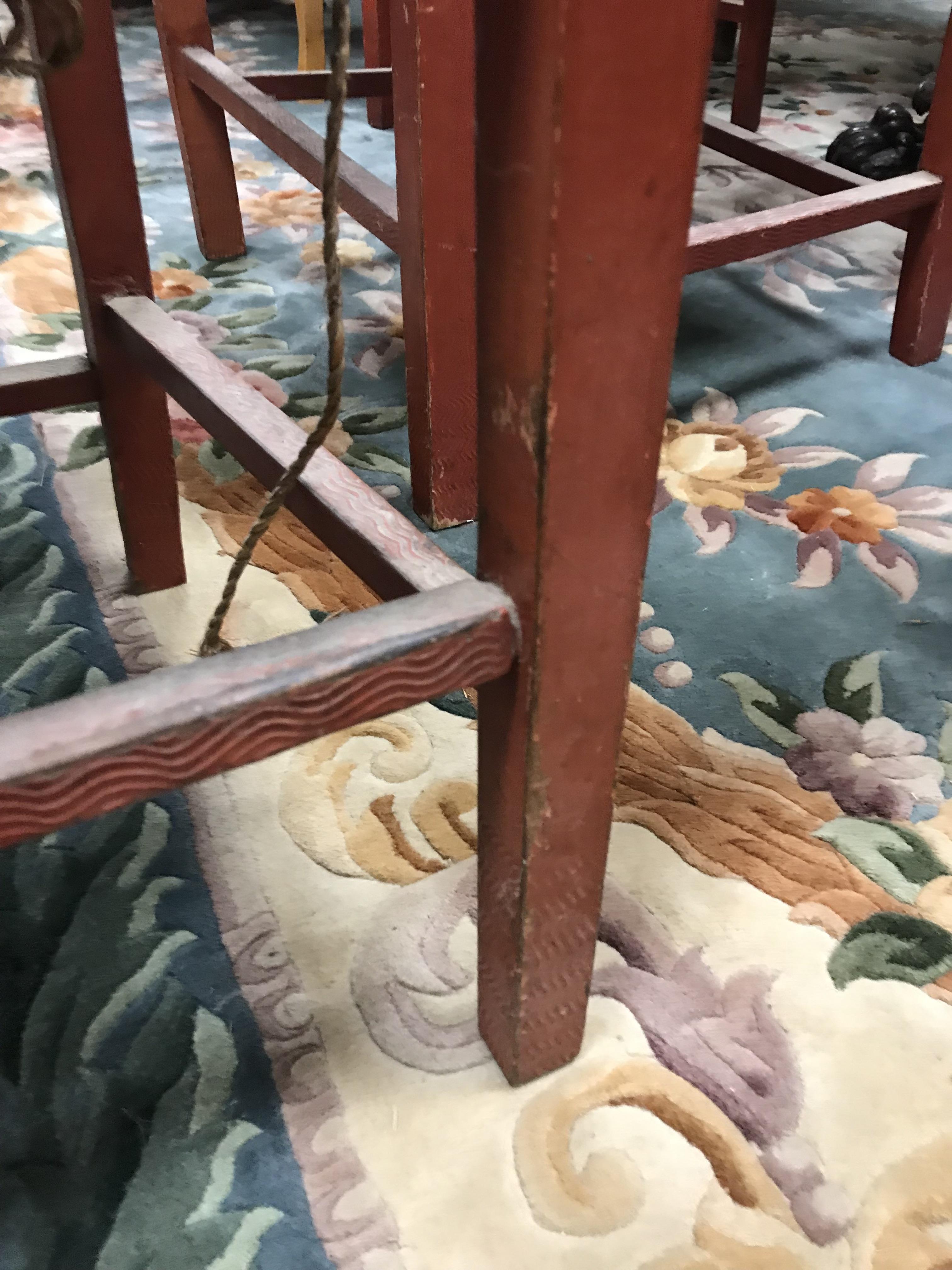 A set of six mid 20th Century red painted wrigglework decorated framed dining chairs, - Image 85 of 128