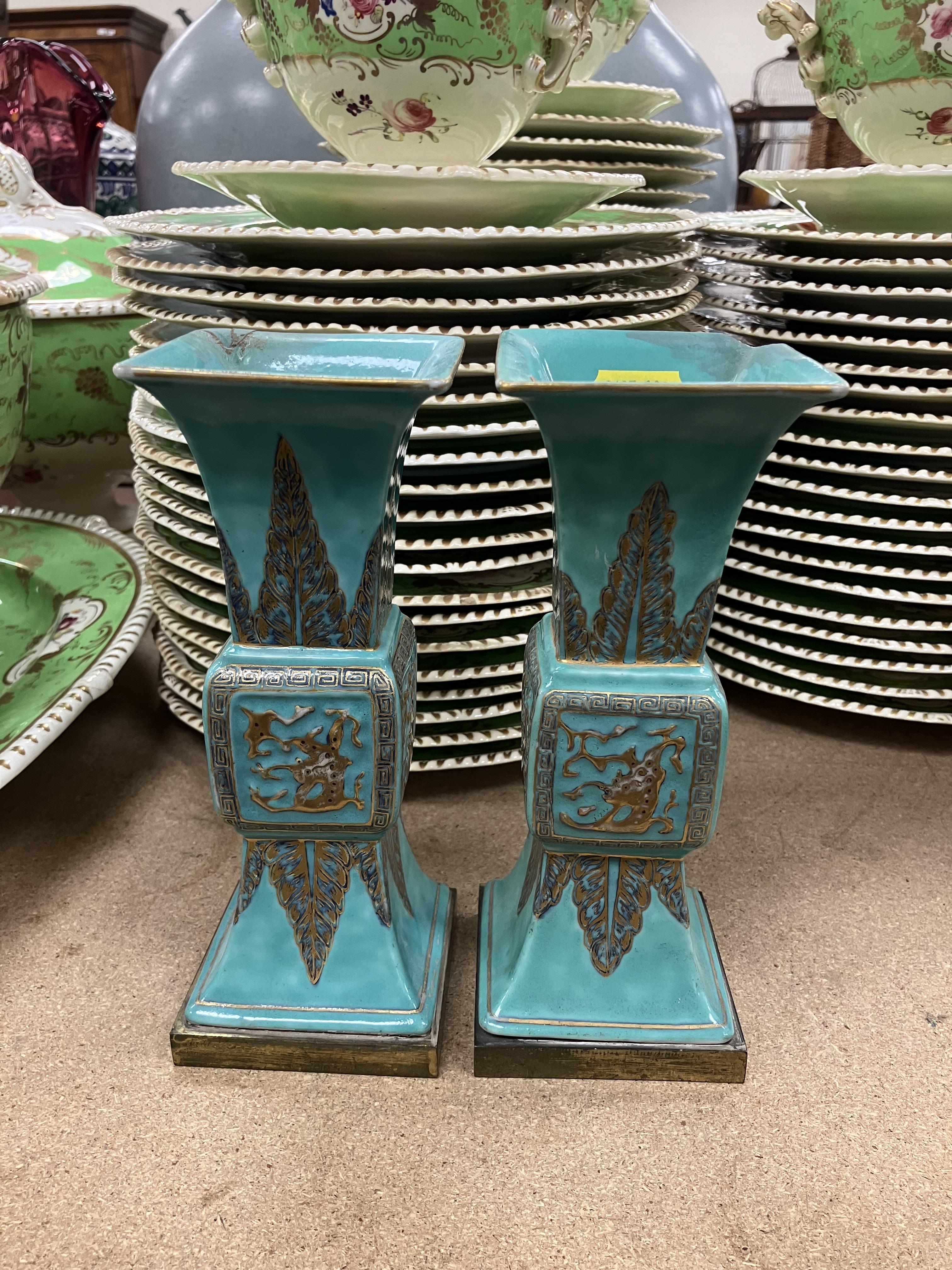 A pair of Chinese turquoise glazed gu vases of flared square form, - Image 22 of 44