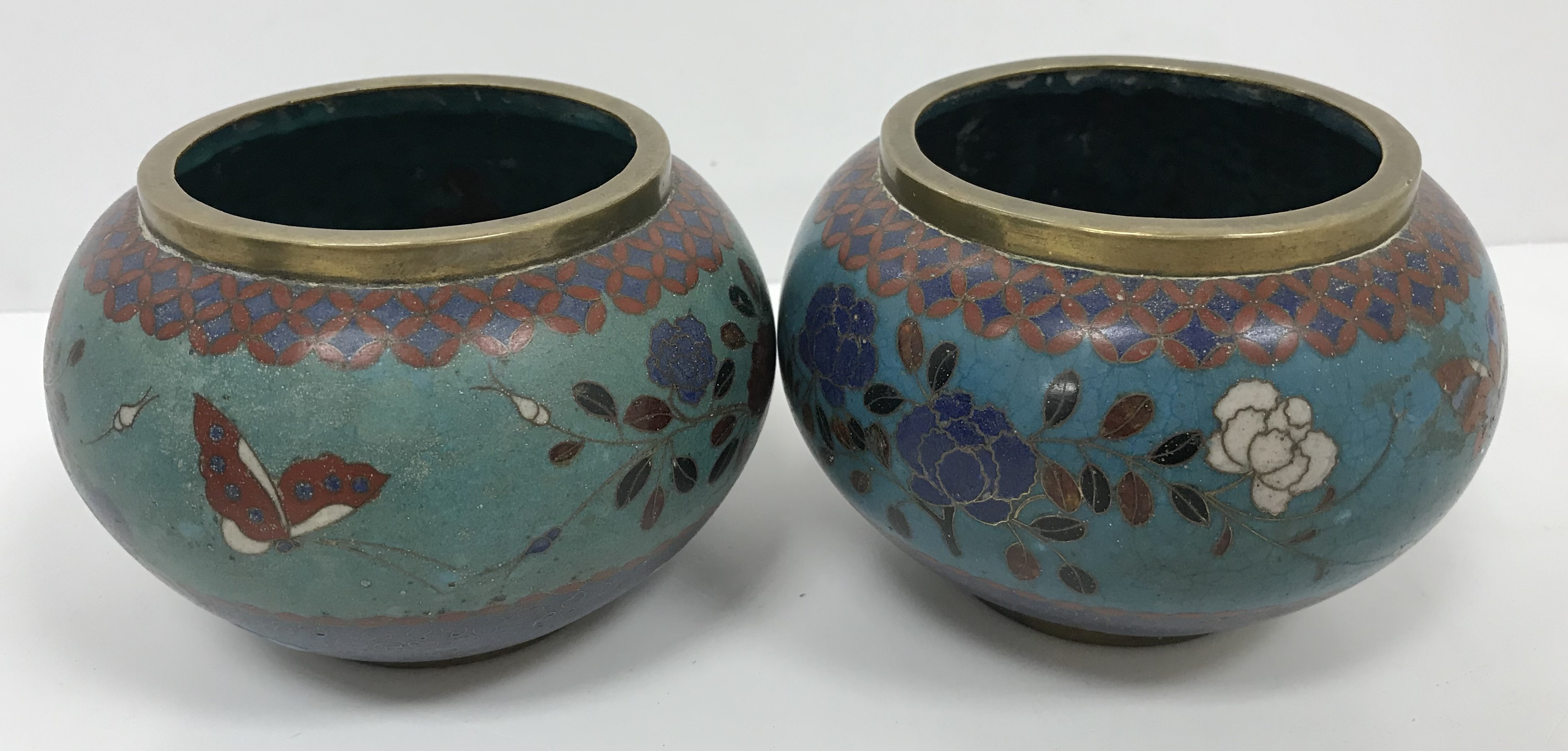 Two similar Chinese blue ground cloisonné vases with floral spray and blossom decoration, - Image 4 of 38