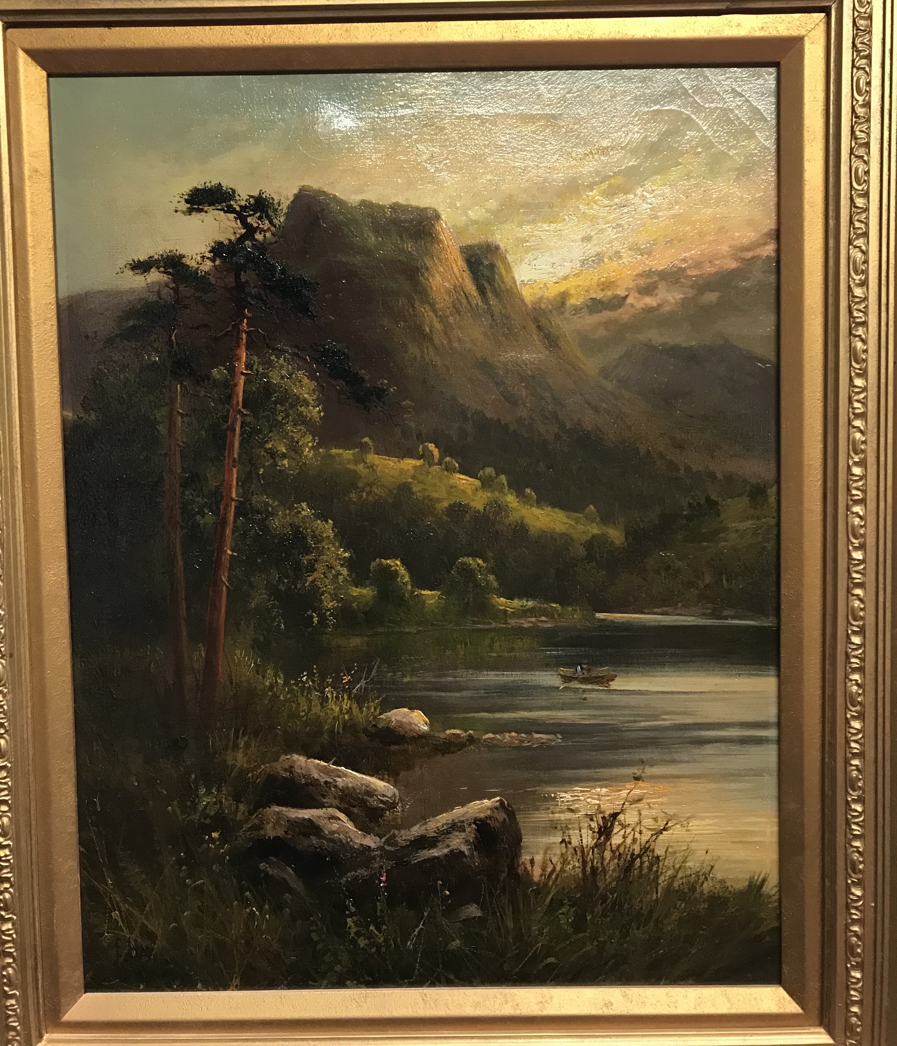 F HALER? "A Highland stream" a river mountain scene with two children on bank, oil on canvas, - Image 2 of 3