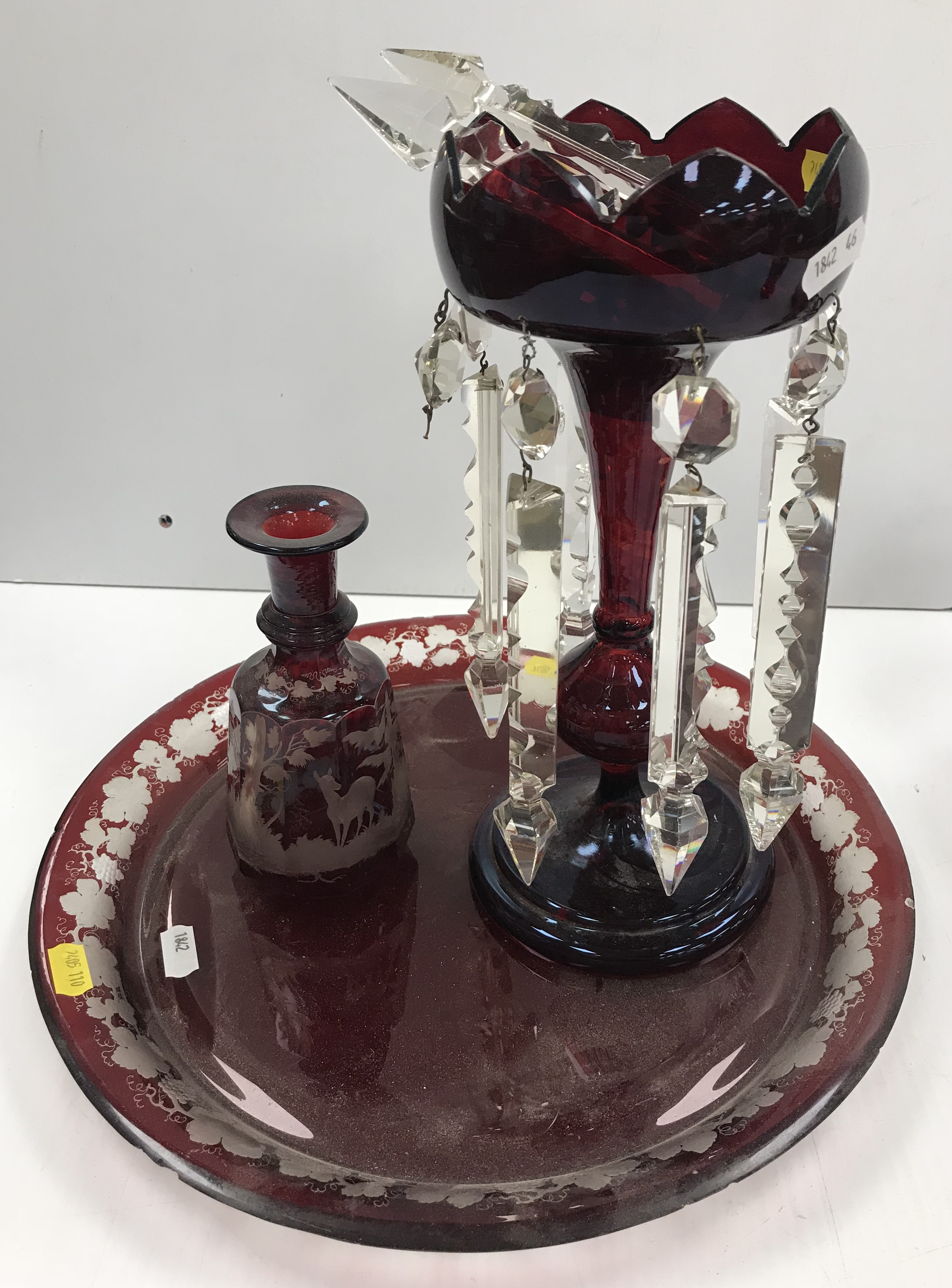 A Bohemian ruby overlaid cut glass decanter and stopper, - Image 2 of 5
