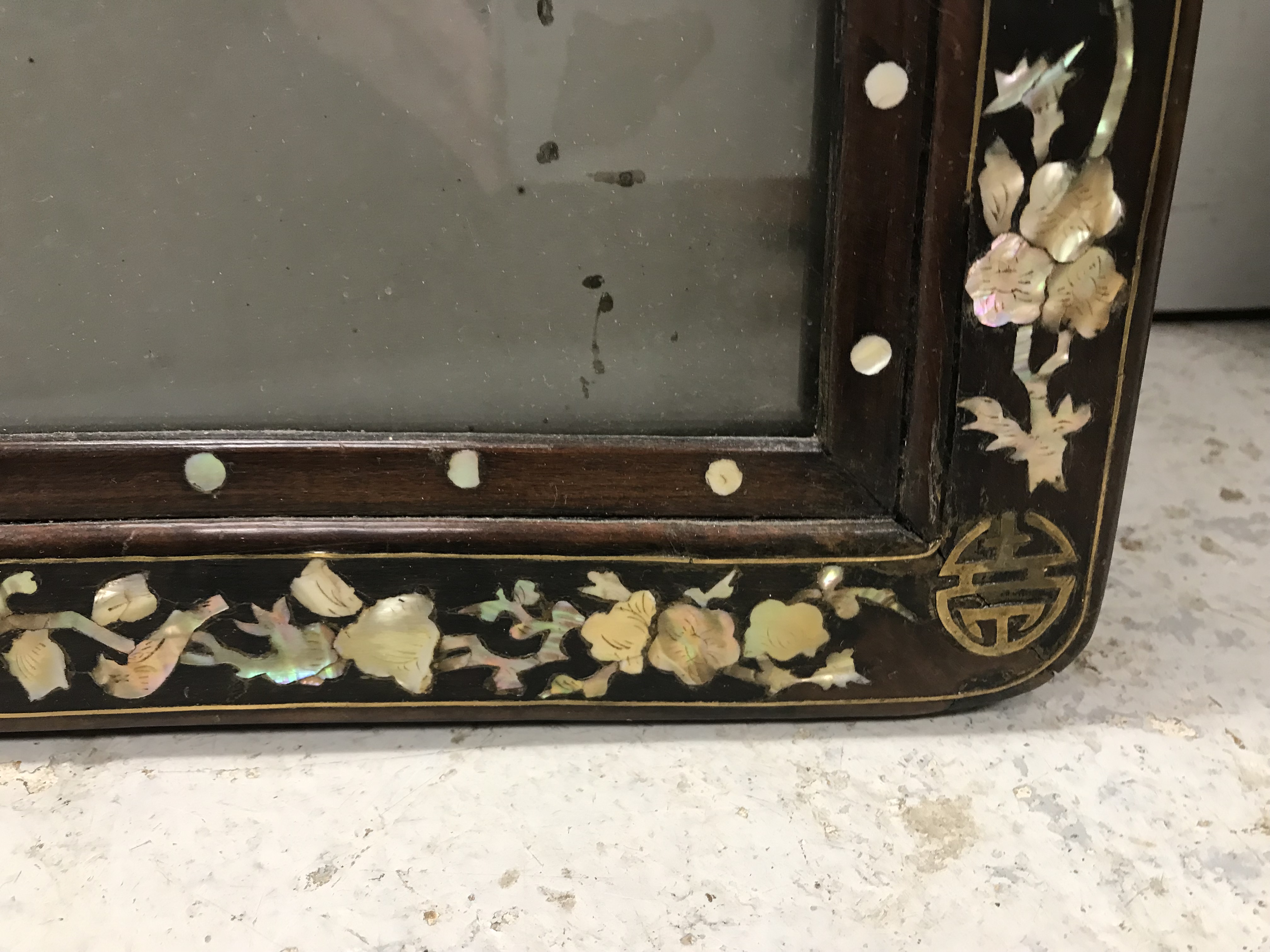 A pair of 19th Century mother of pearl inlaid hardwood Chinese frames CONDITION REPORTS - Image 20 of 60
