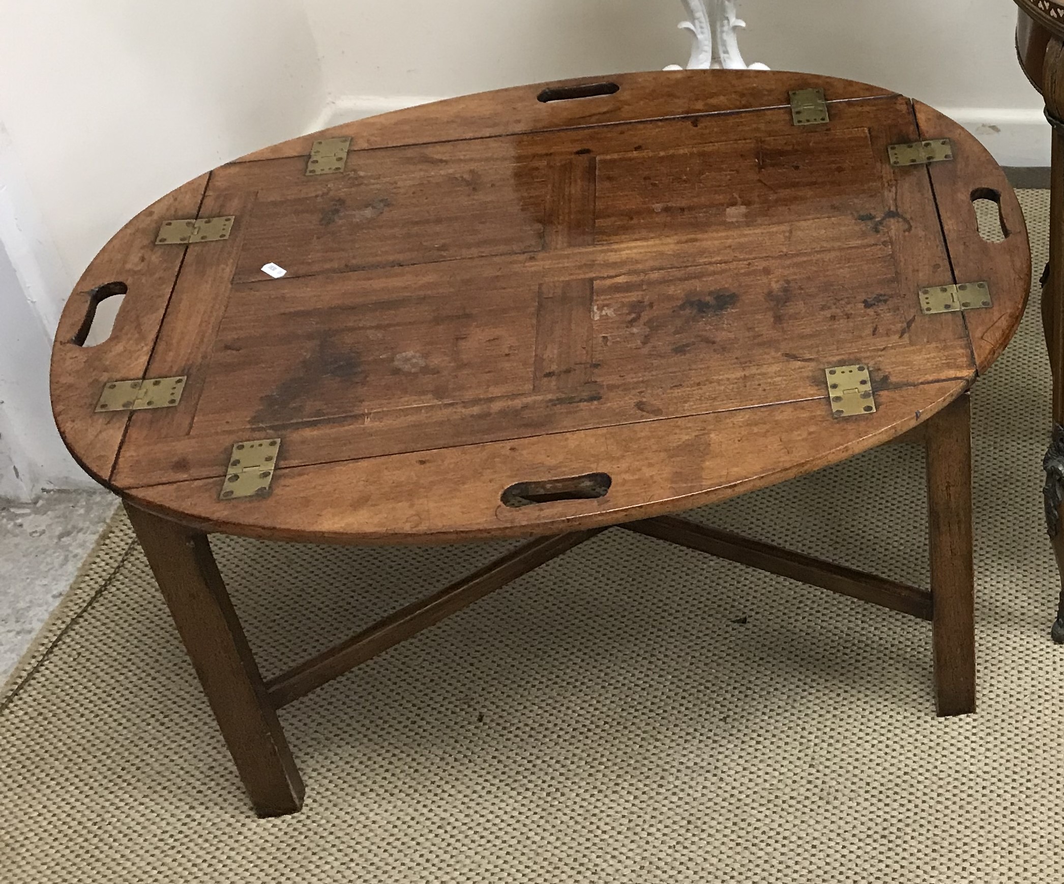 A mahogany oval drop-side butler's tray in the Georgian style,