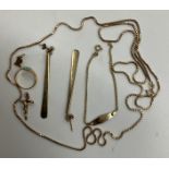A small collection of 9 carat gold jewellery including box link necklace,