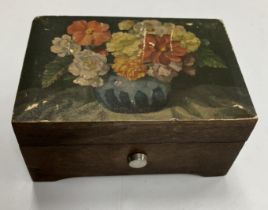 A Reuge of Switzerland musical box with floral still life printed lid, playing "Cuckoo-Cuckoo", 10.