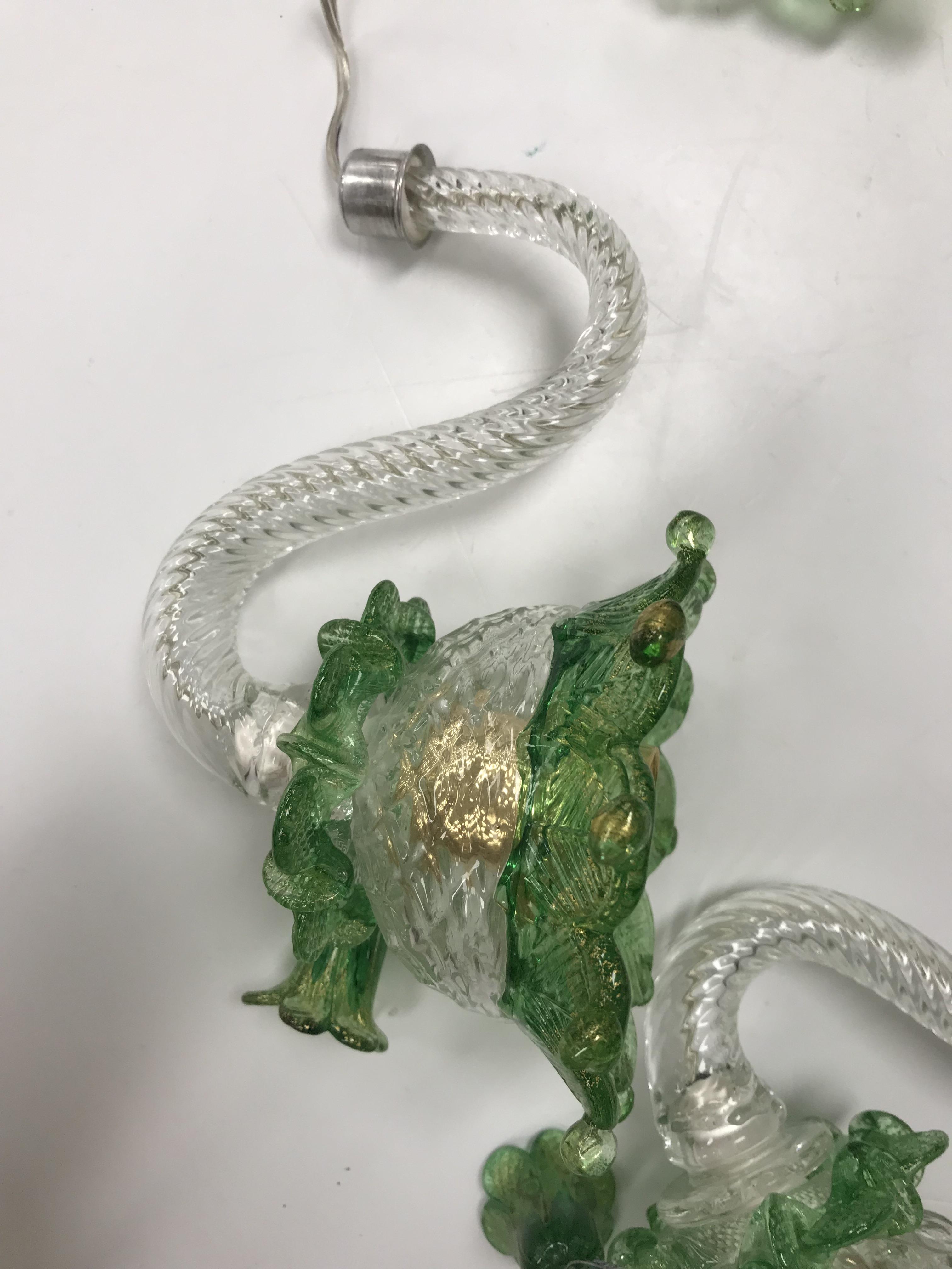 A pair of 20th Century Murano glass wall sconces with green, - Image 2 of 19