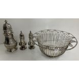 An Edwardian silver wire work fruit basket of circular form with gadrooned edge (by Roberts & Belk