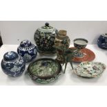 A collection of mainly Chinese porcelain items including a 19th Century Chinese lozenge shaped