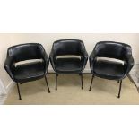 Three faux black leather upholstered office arm chairs after a design by Mannermaa Olli for Cassina,