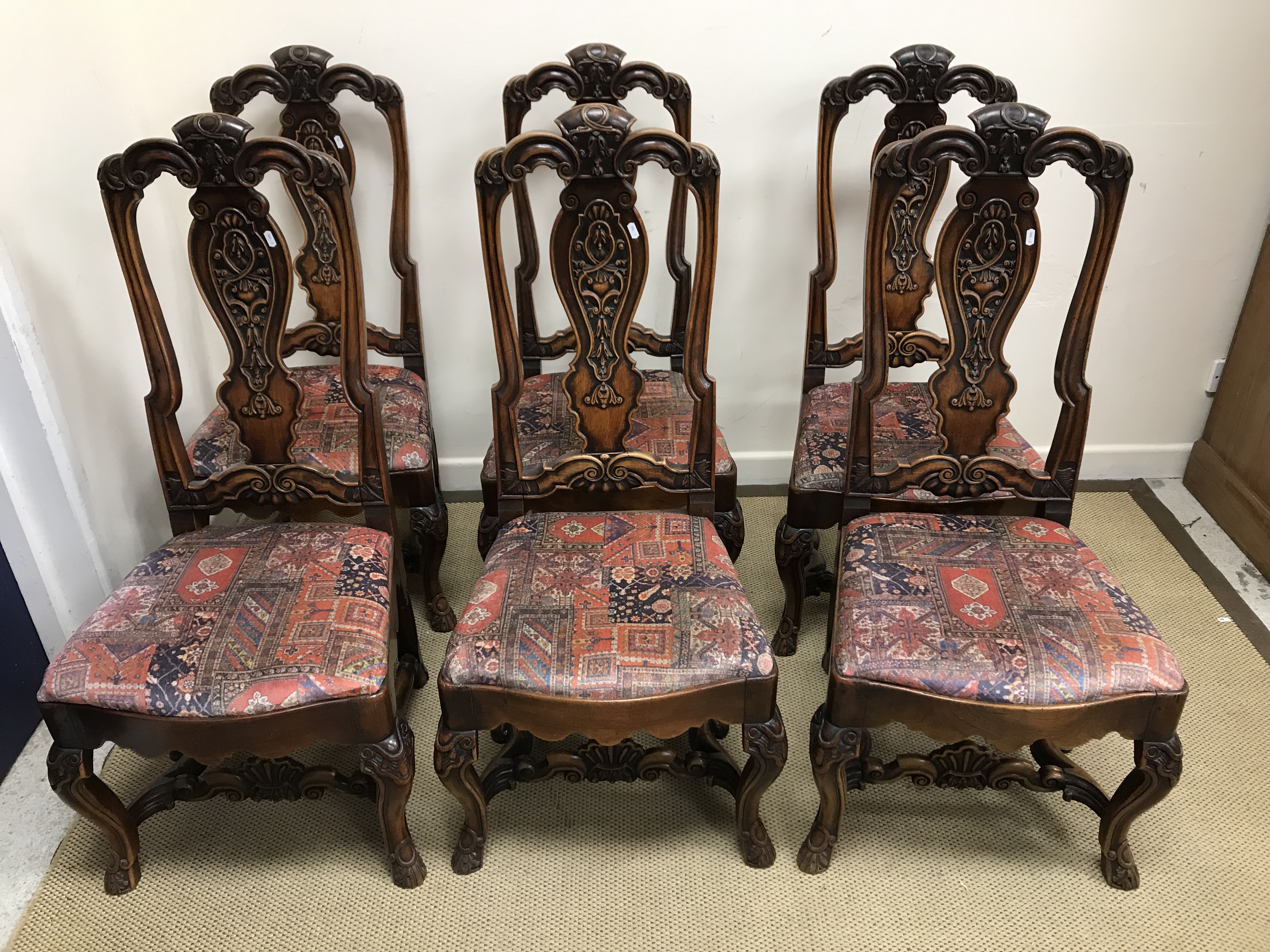 A set of six 19th Century Dutch walnut framed dining chairs in the 18th Century style of Daniel - Image 3 of 4