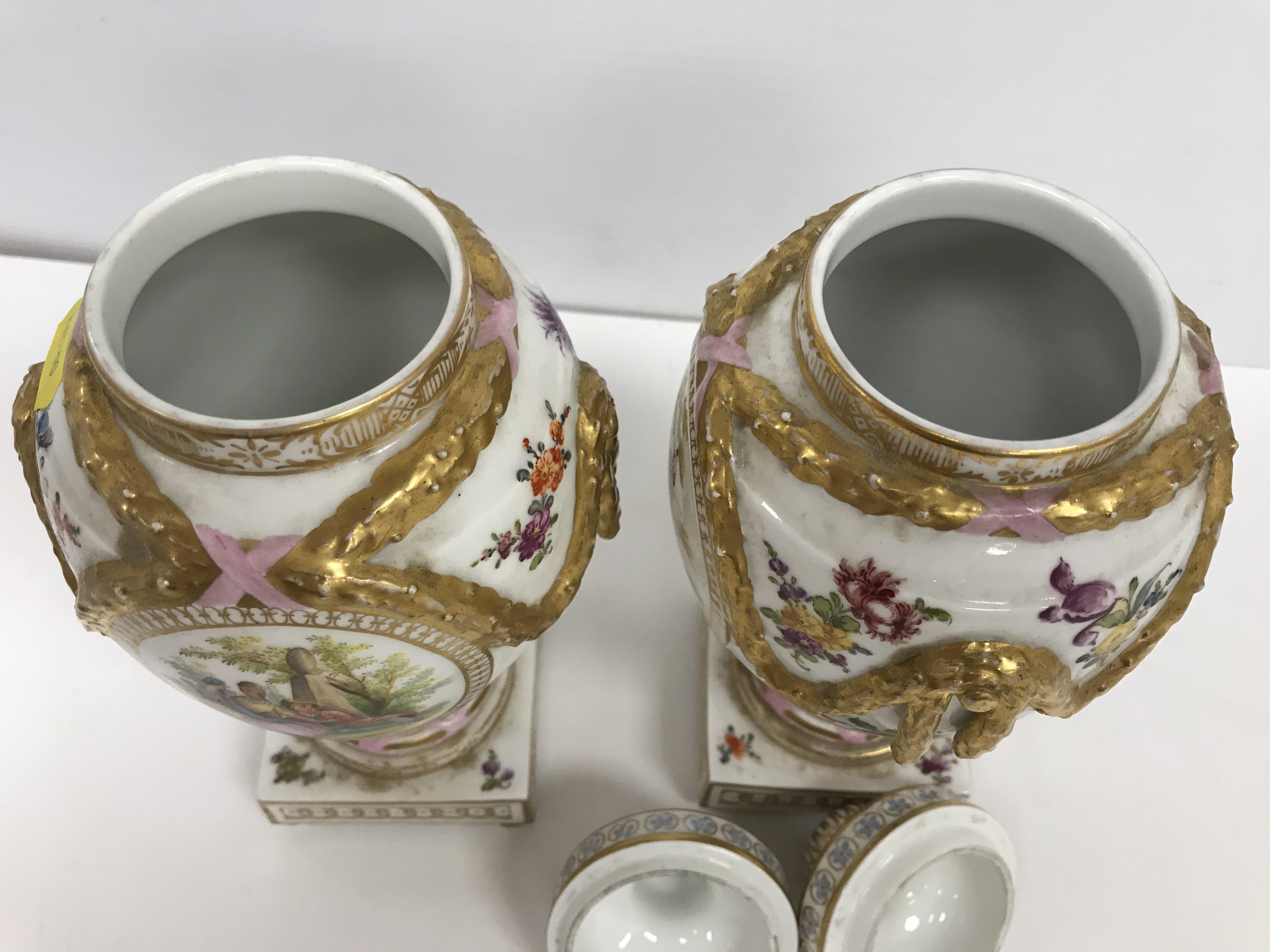 A pair of 19th Century Berlin porcelain urns and covers, - Image 6 of 7