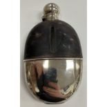 A Victorian silver mounted hip flask with half leather case (by William Hutton & Sons Ltd,