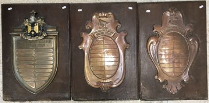 A collection of three Northleach Westwood's Grammar house shield signs including "The Rixon House