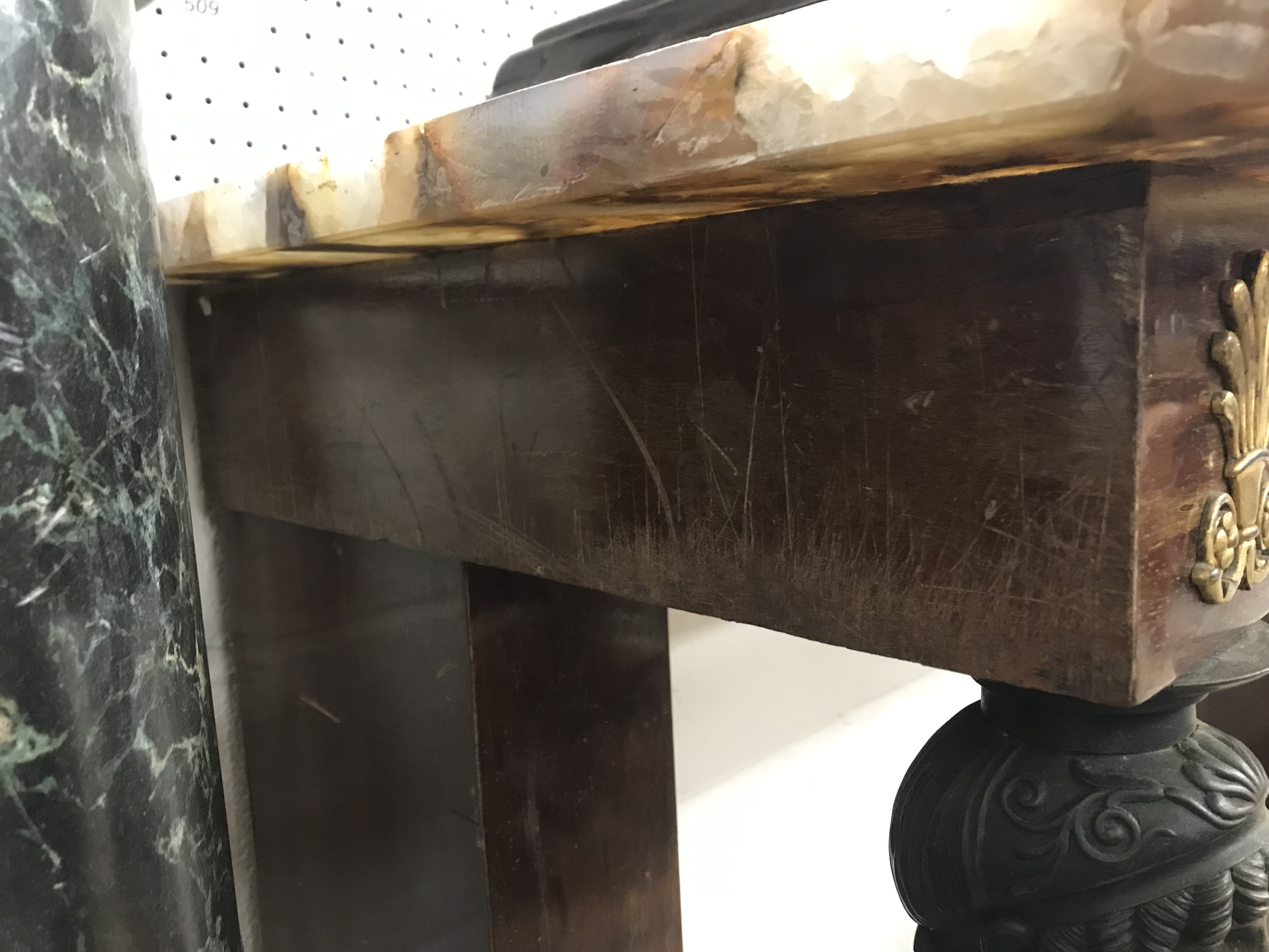 A mahogany console table in the French Empire taste, the brown agate top over a plain frieze, - Image 48 of 56