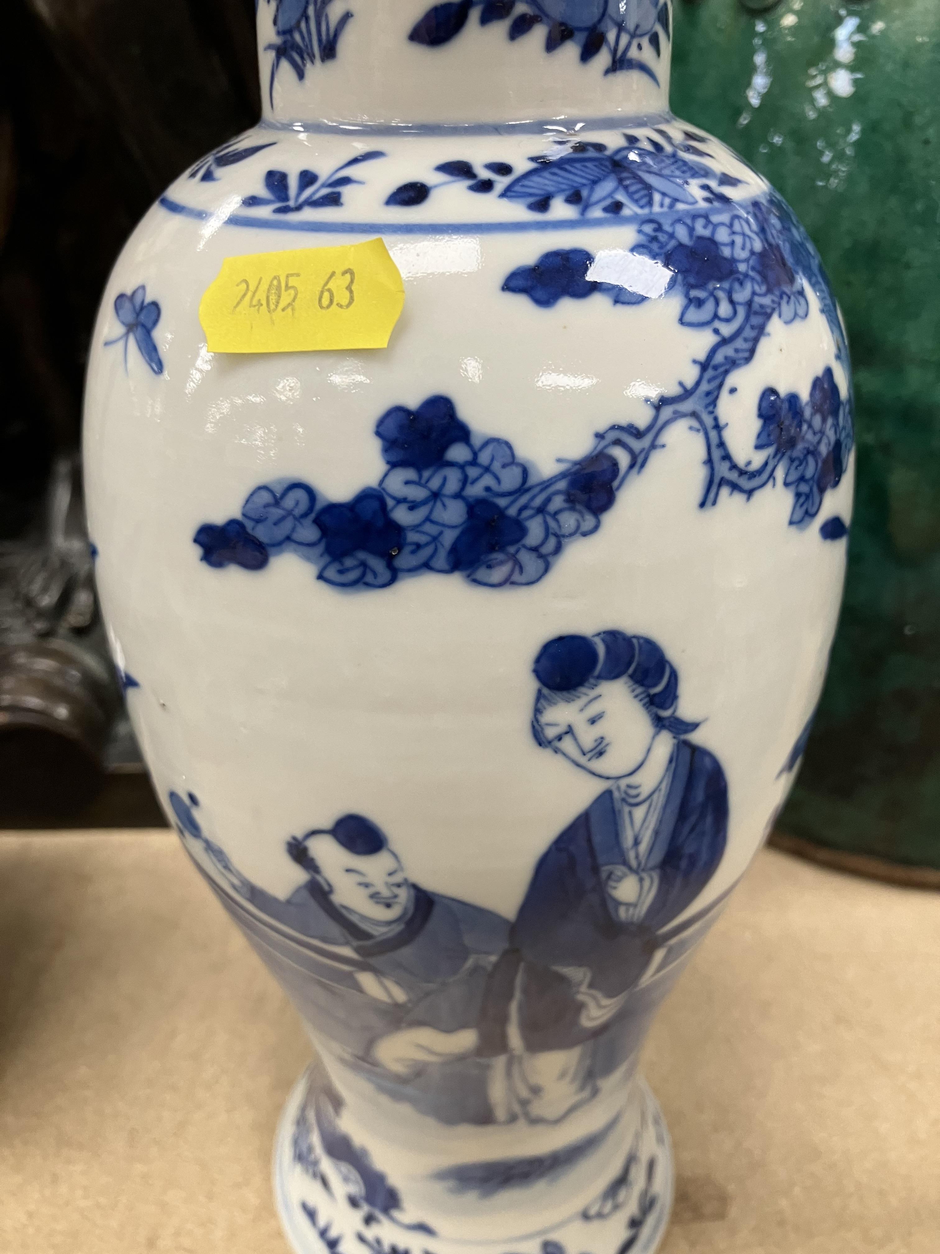 A pair of 19th Century Chinese blue and white baluster shaped vases and covers, - Image 18 of 54