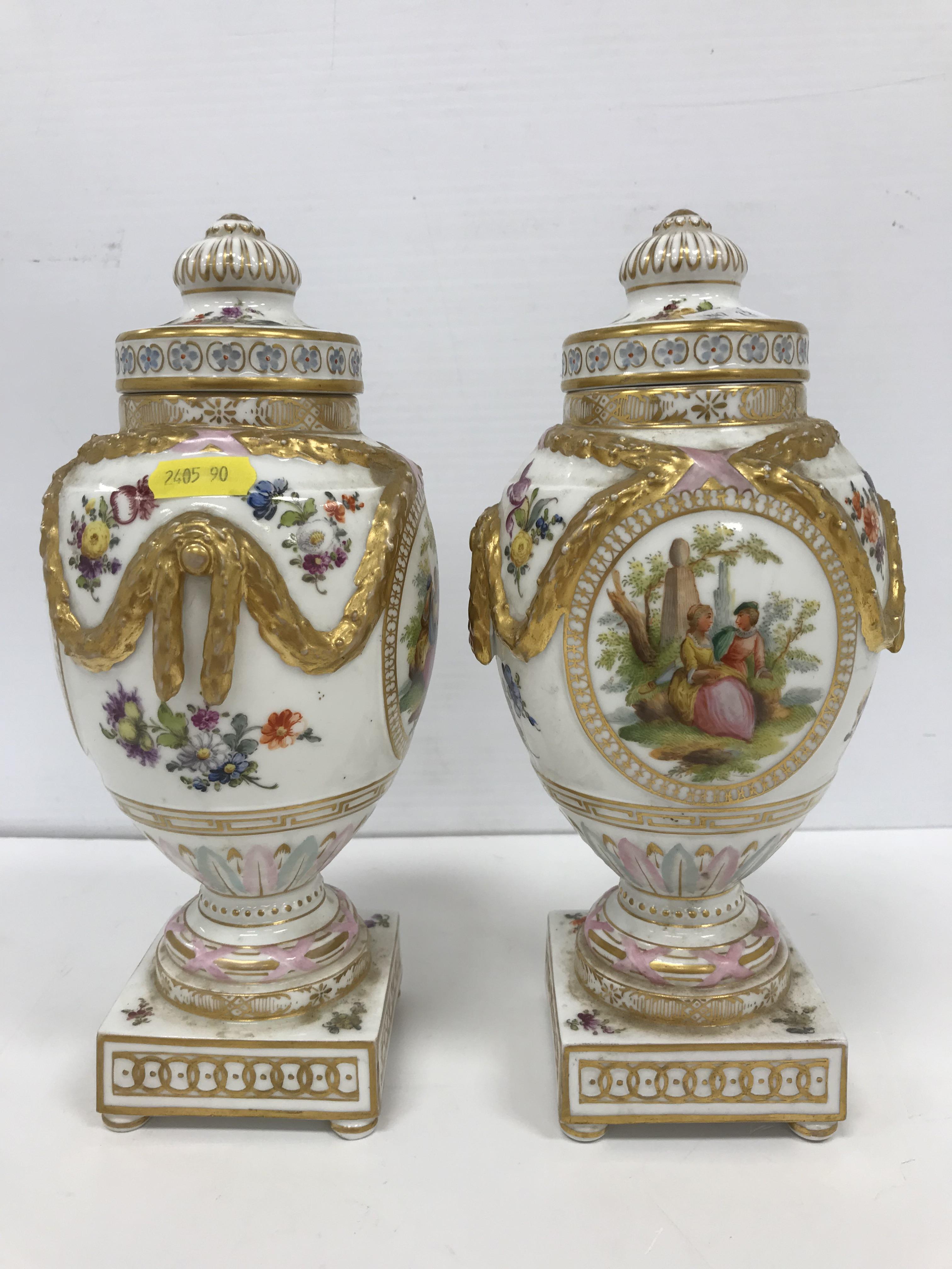 A pair of 19th Century Berlin porcelain urns and covers, - Image 3 of 7