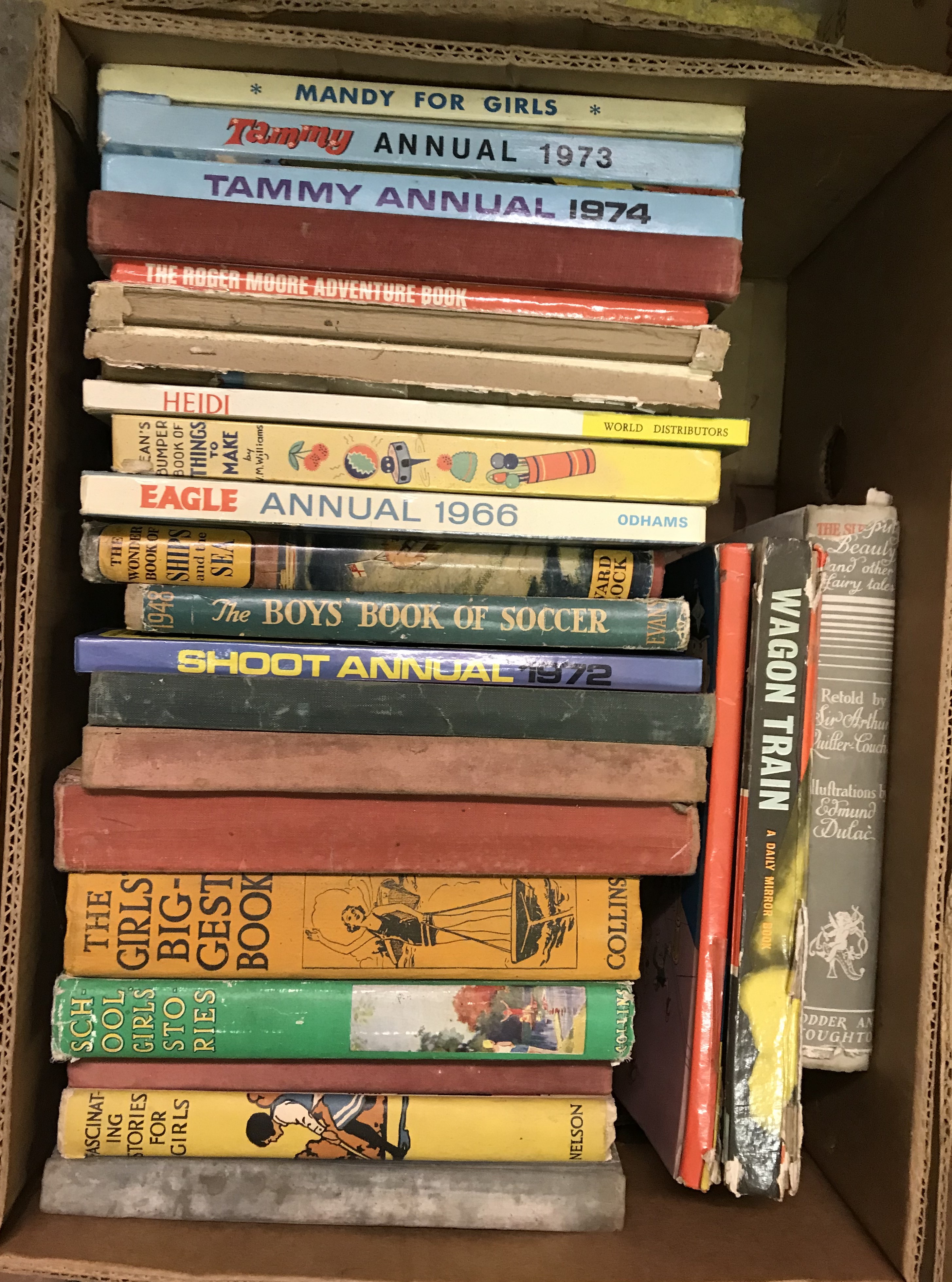 Five boxes of assorted books to include various childrens' books, novels, leather bound books, etc. - Image 2 of 6