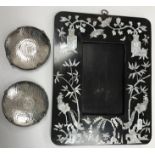 A Chinese mother of pearl inlaid lacquered photograph or picture frame with decoration of exotic