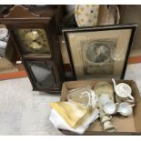 A box of miscellaneous china, together with a Metamec drop dial wall clock,