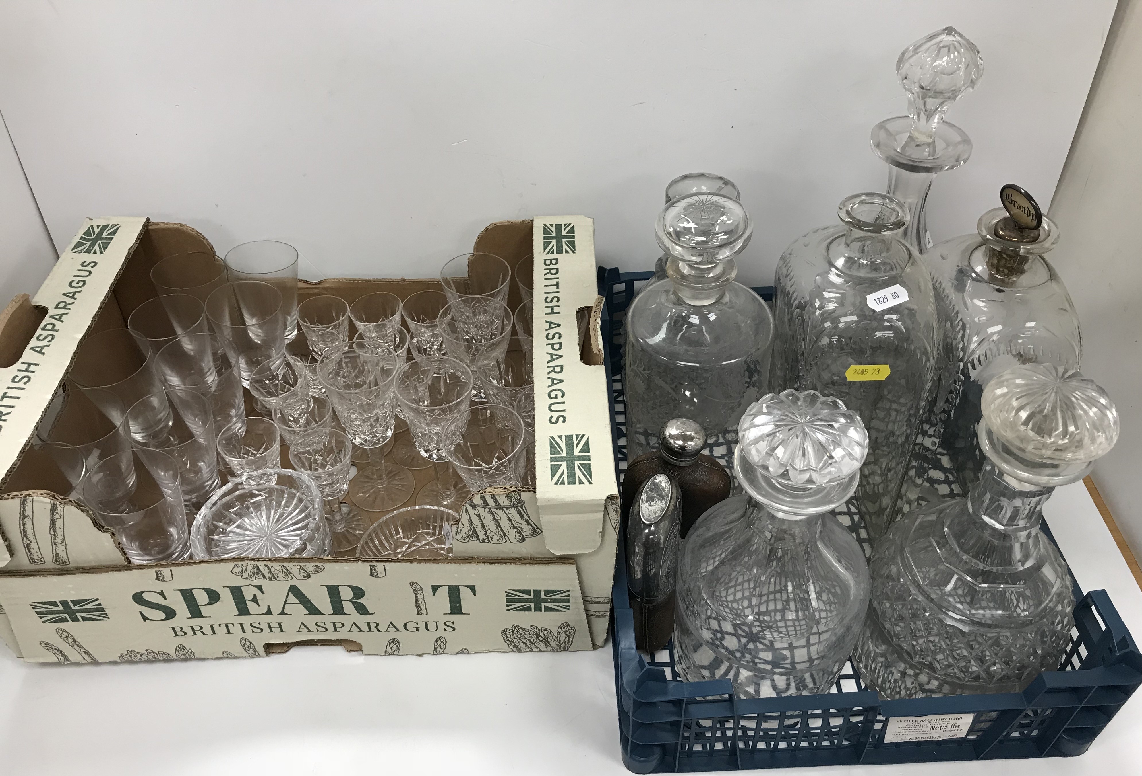 A collection of Waterford pineapple cut glass drinking glasses including ten sherries,