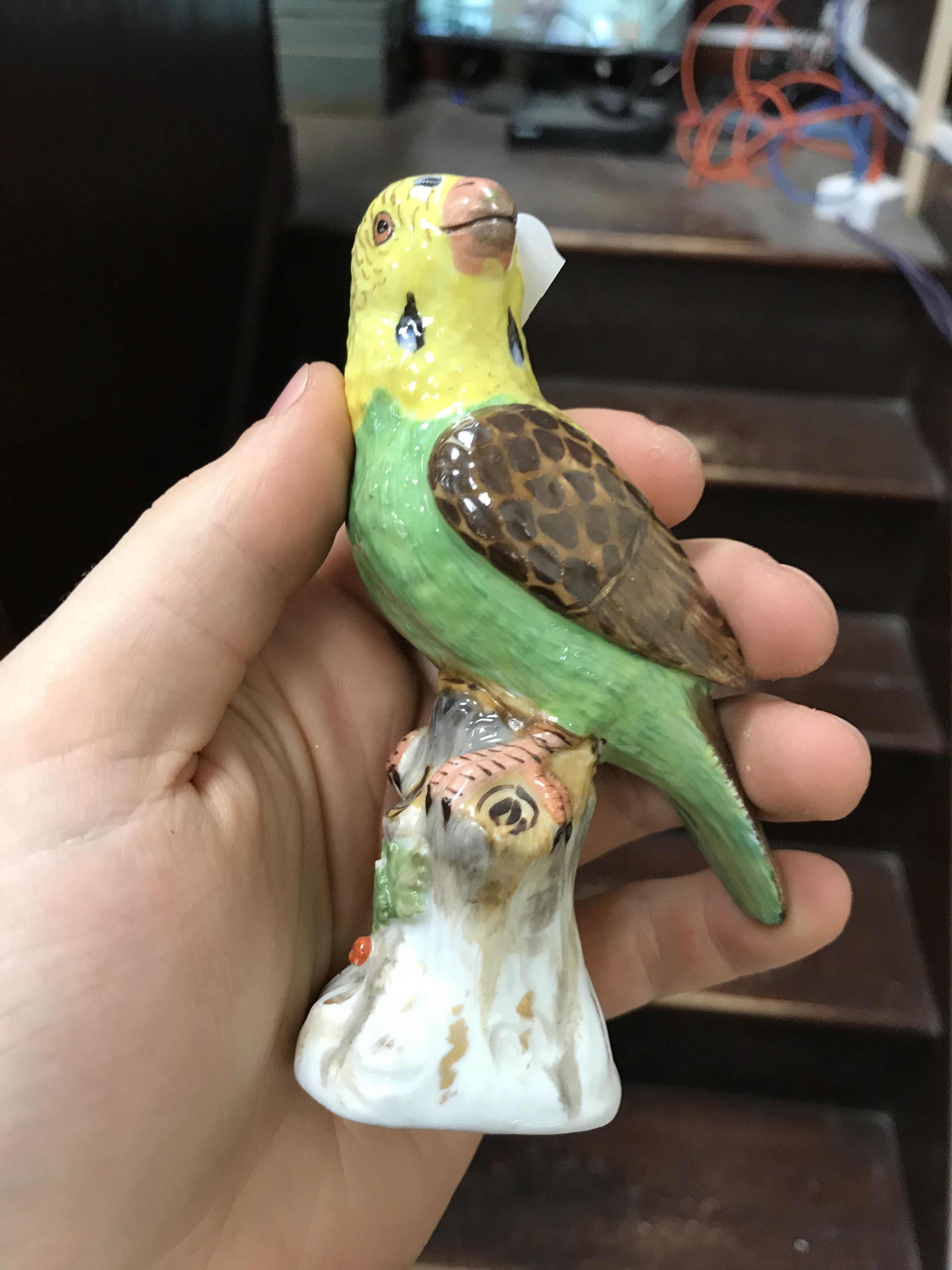 A collection of four Potschappel Dresden bird figures including three various Parrots and Cockerel, - Image 15 of 20