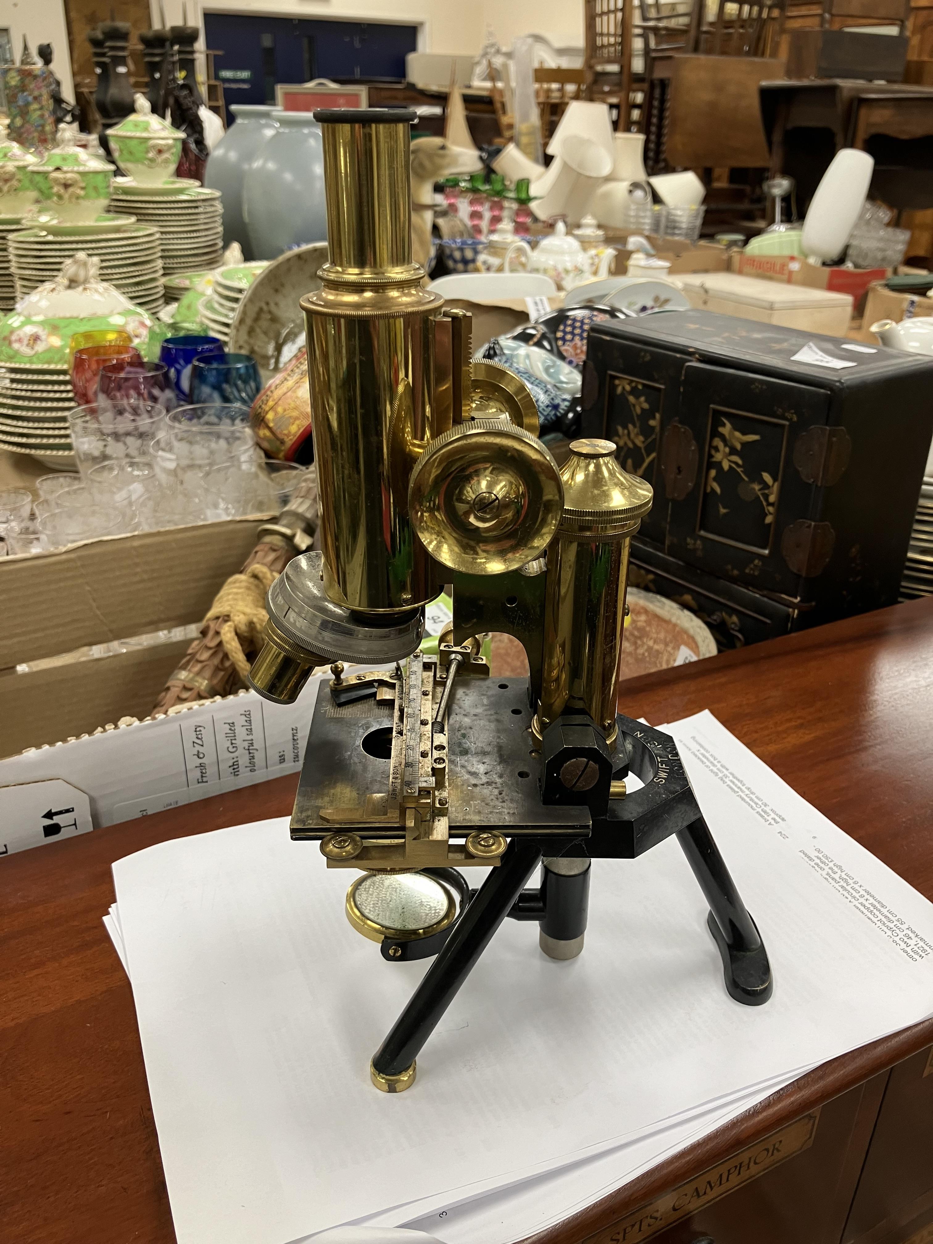 An early 20th Century Swift & Son of London brass and anodised cased monocular microscope and - Image 61 of 61